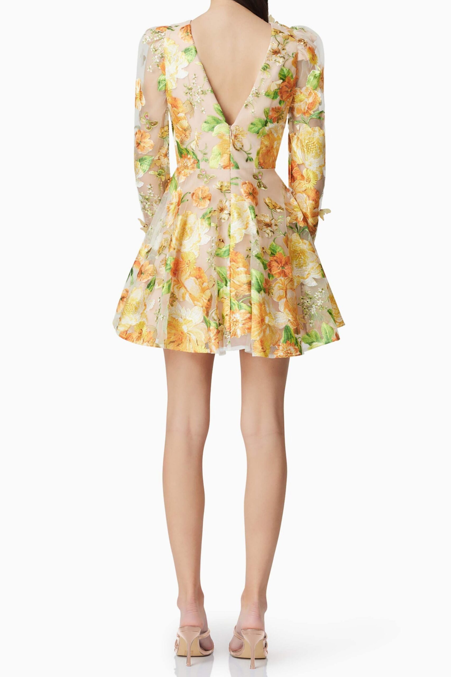 AELLA YELLOW FLORAL A-LINE MINI DRESS FOR PARTIES