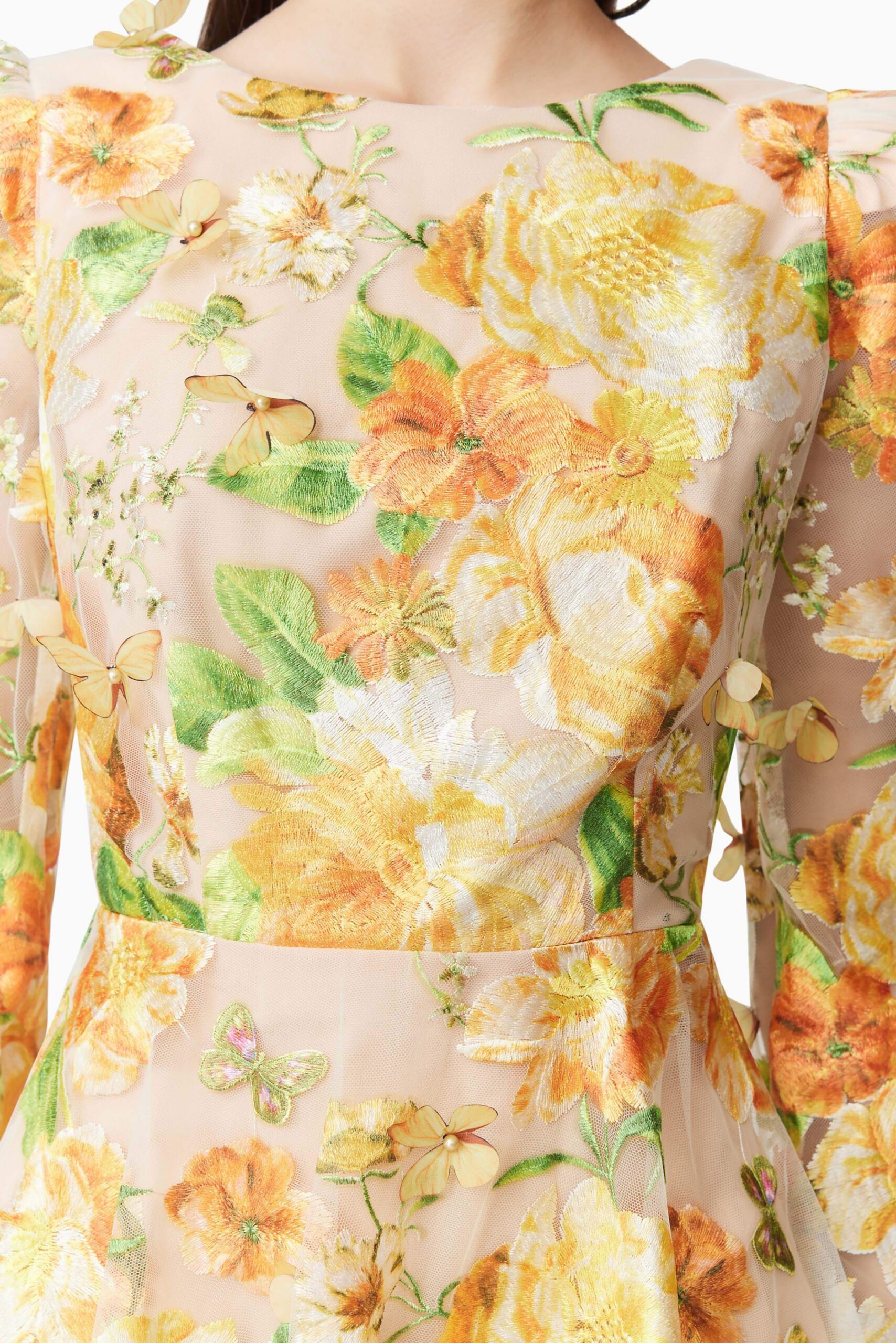 AELLA YELLOW FLORAL A-LINE MINI DRESS FOR PARTIES