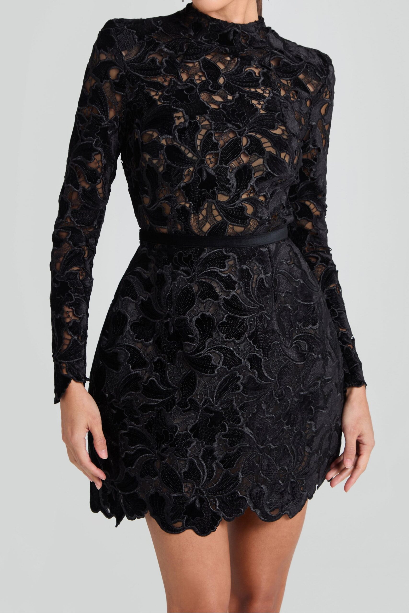 SHERRY LONG SLEEVE ZIPPER LACE MINI DRESS