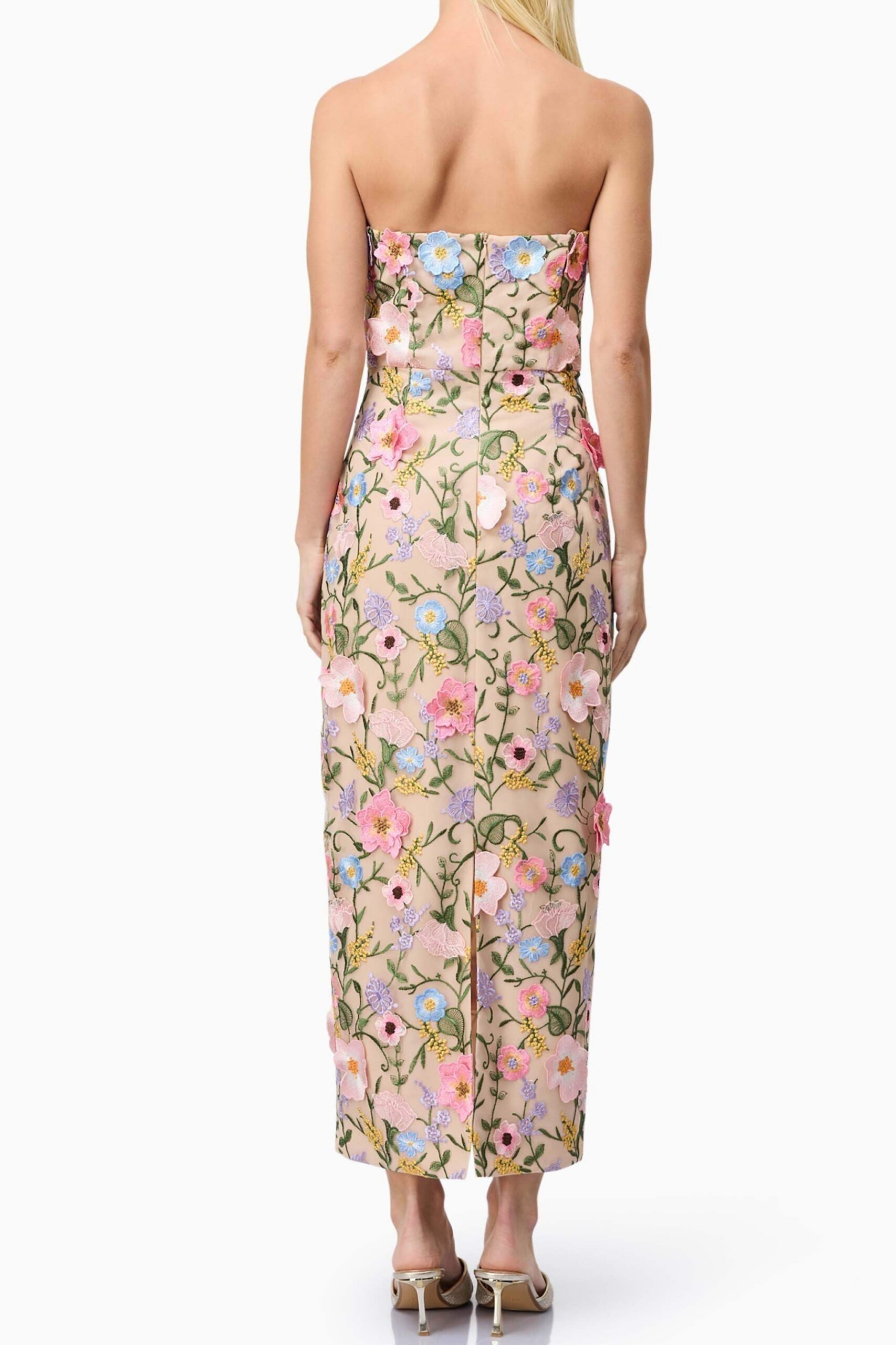 HELENA STRAPLESS FLORAL MIDI DRESS FOR WEDDING