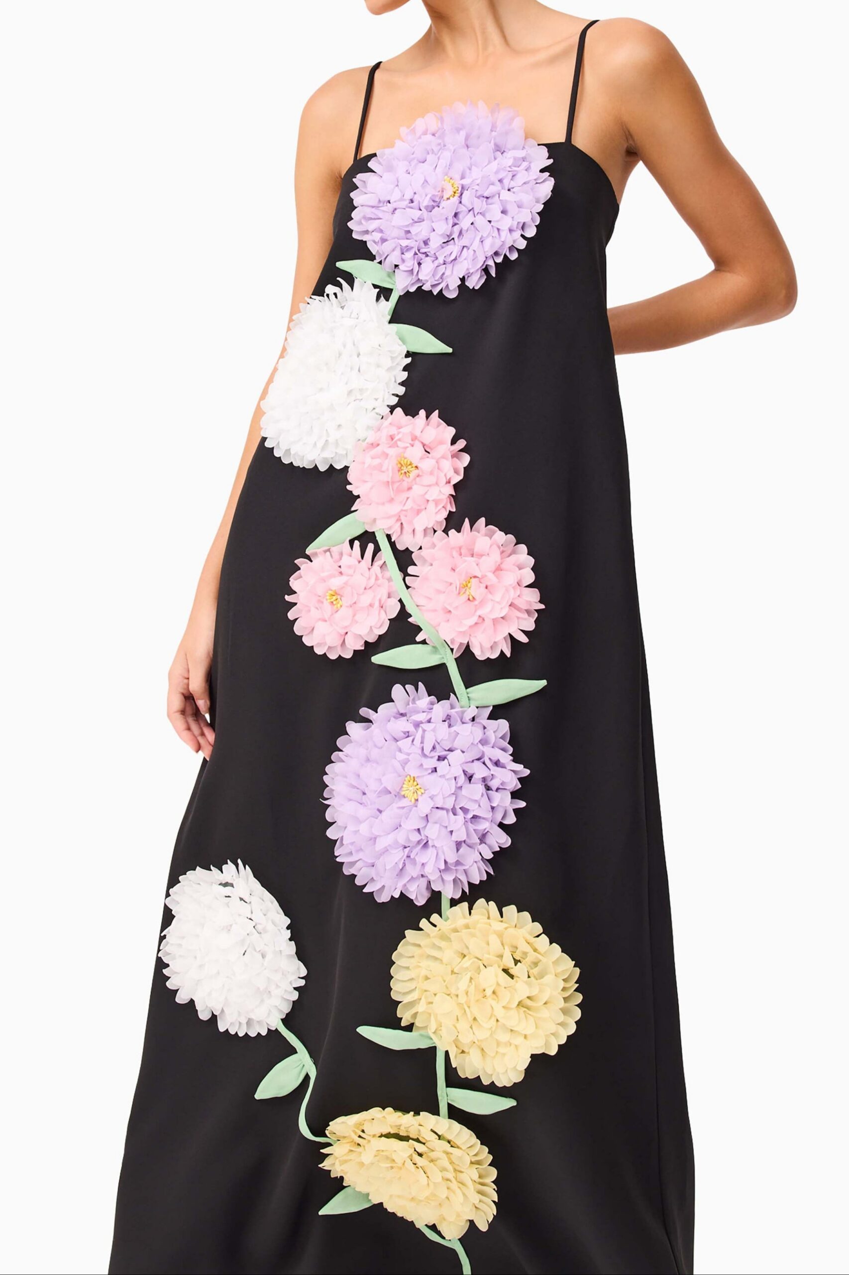 KRISTIN BUTTERCUP EMBROIDERED BLACK MAXI DRESS