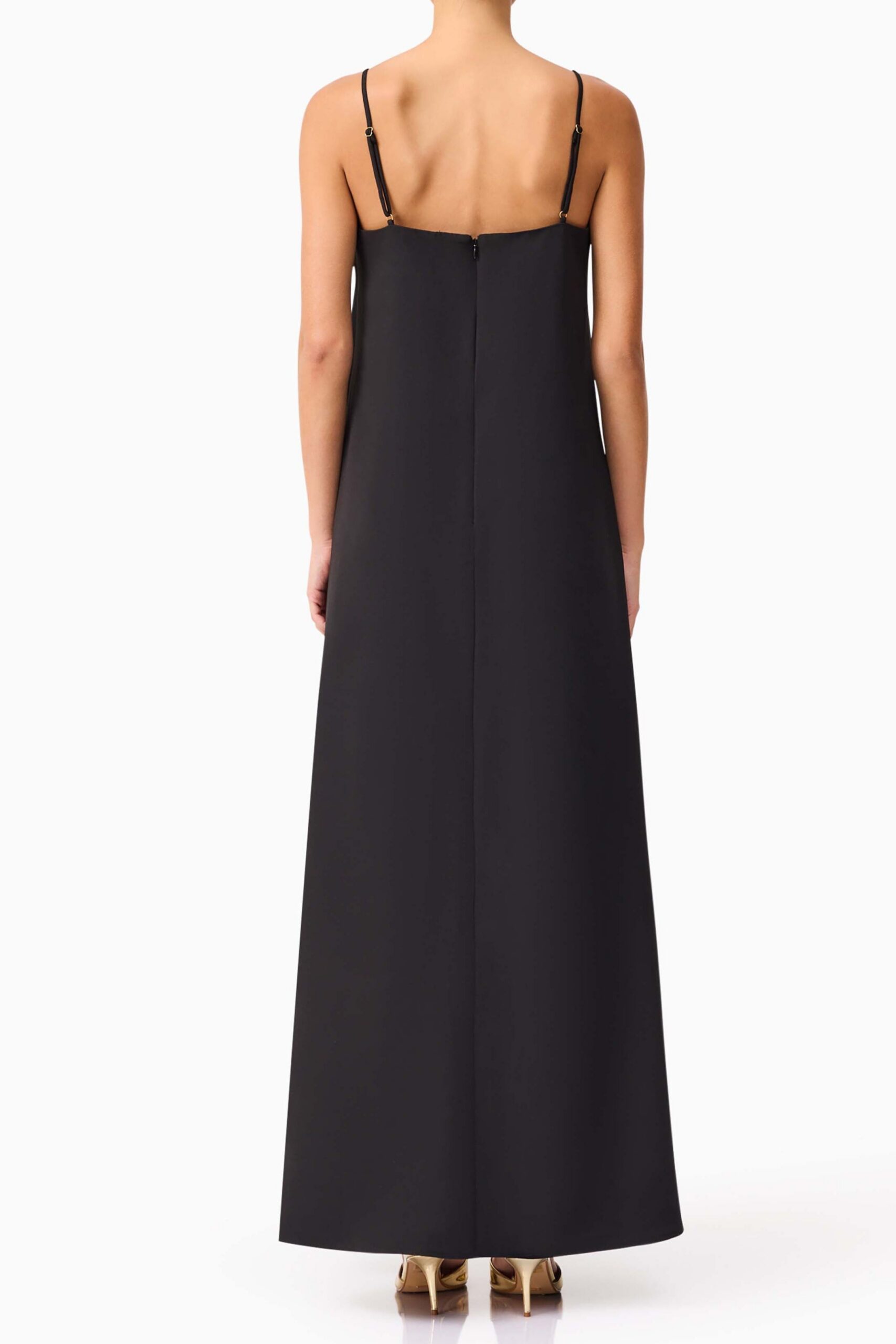 KRISTIN BUTTERCUP EMBROIDERED BLACK MAXI DRESS