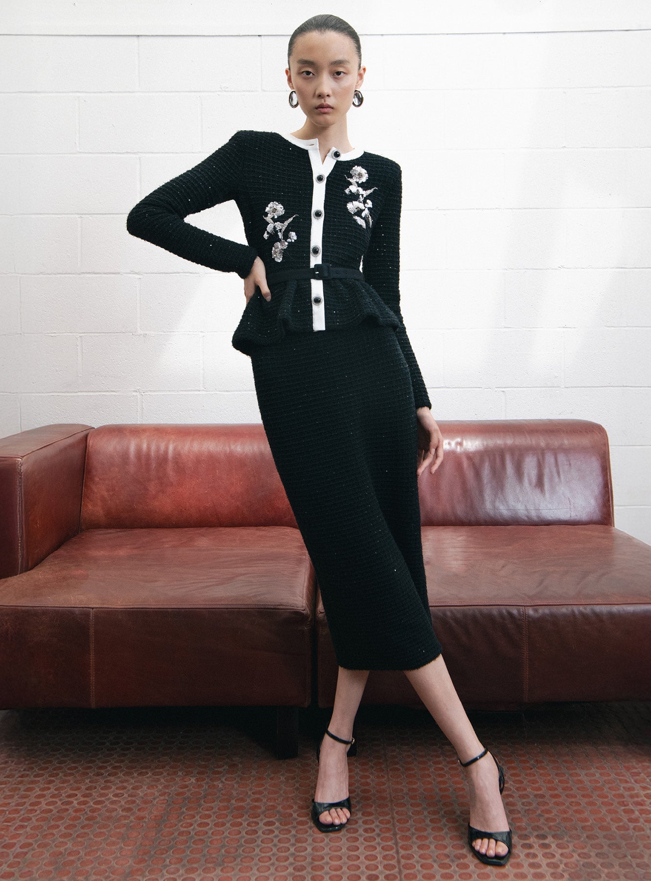 VICKY BLACK FLORAL KNIT MIDI DRESS - BOHO PARTY STYLE