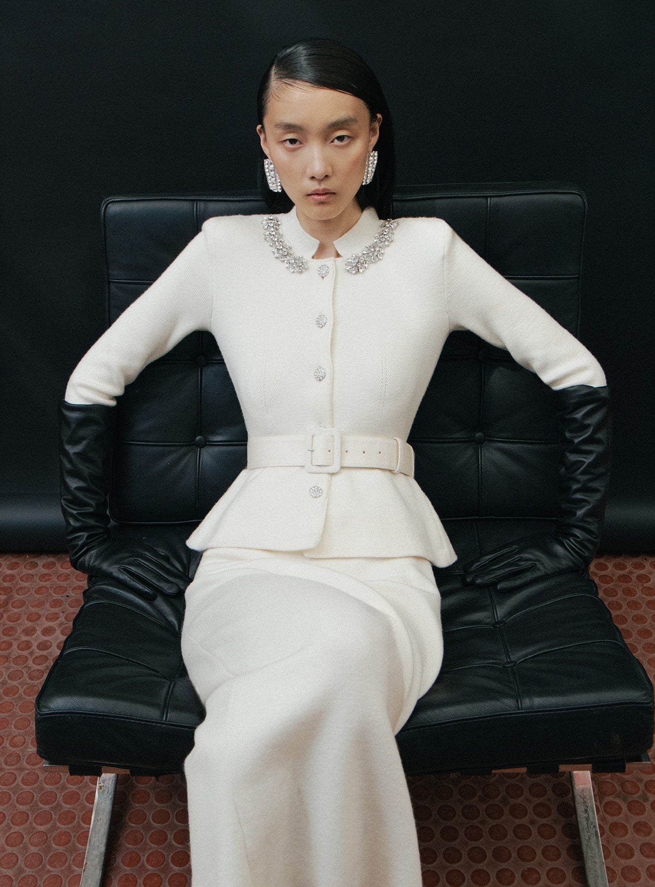 HARRIET CREAM PEPLUM KNIT MIDI DRESS