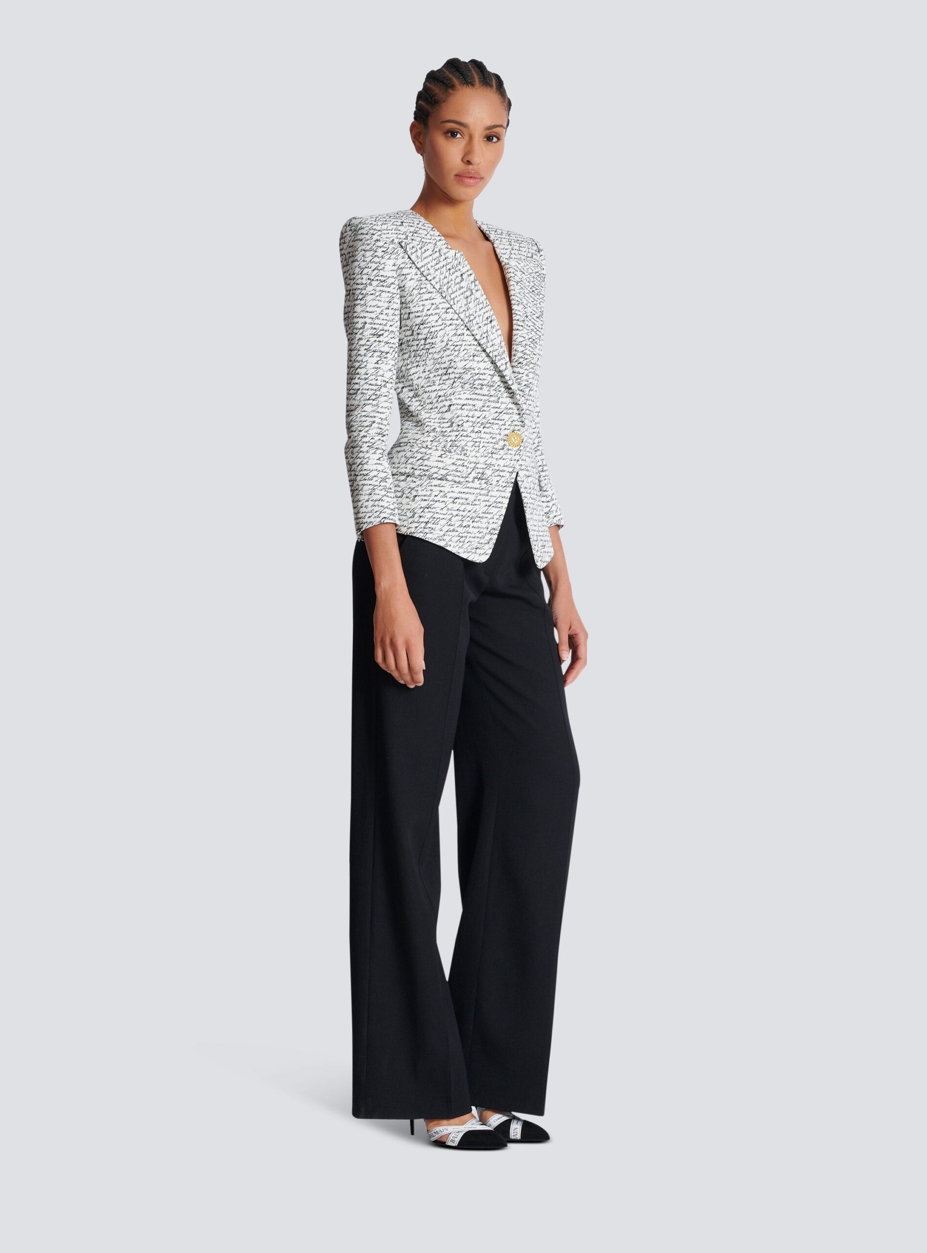ALPHABET PRINT BLAZER, SINGLE BUTTON, WHITE, CASUAL