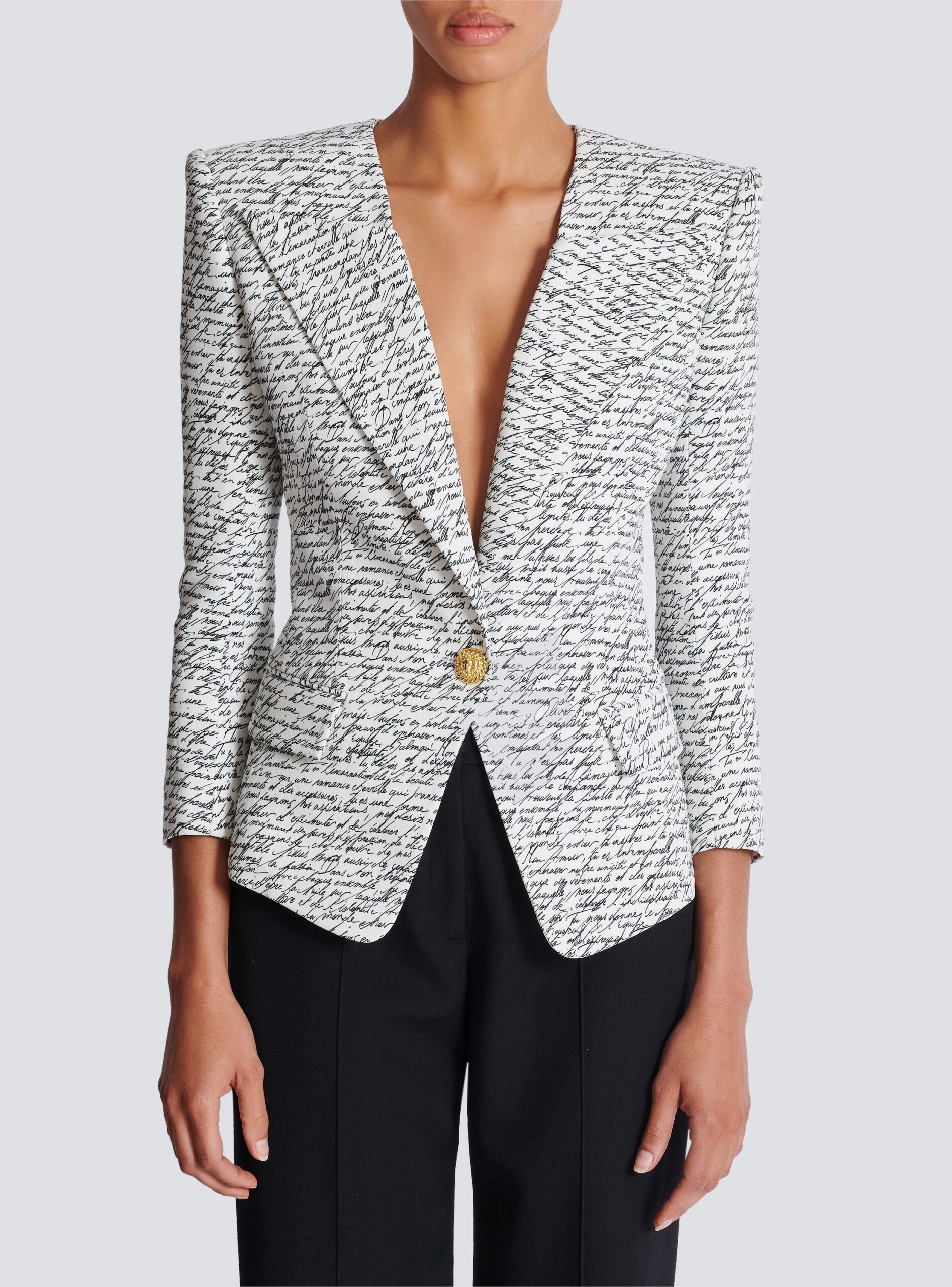 ALPHABET PRINT BLAZER, SINGLE BUTTON, WHITE, CASUAL