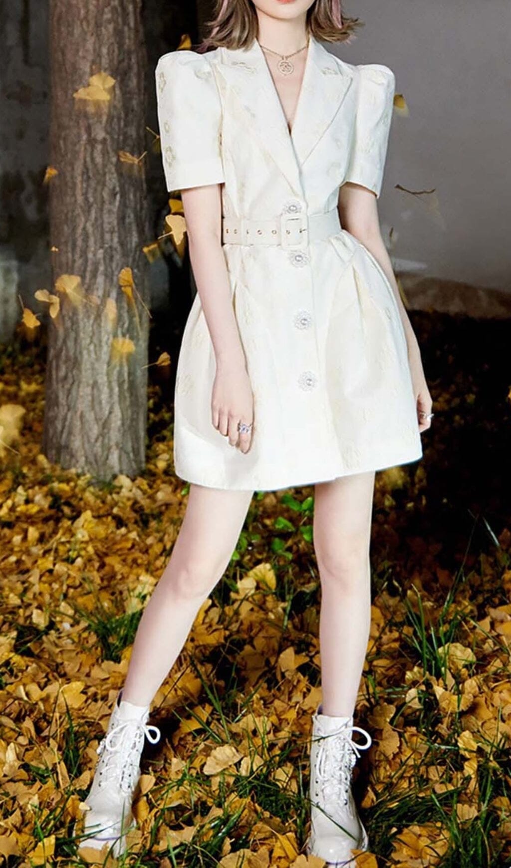 EMBROIDERED WHITE JACKET DRESS FOR WEDDING GUEST