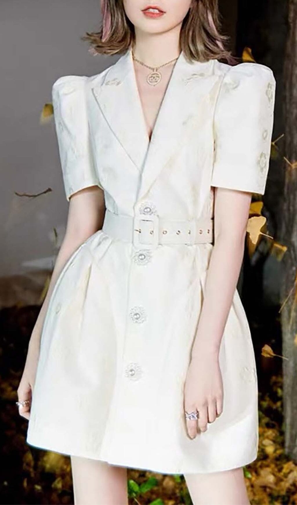 EMBROIDERED WHITE JACKET DRESS FOR WEDDING GUEST
