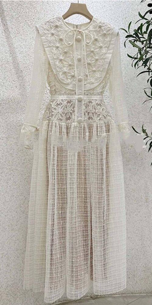 EMBROIDERY LACE LONG SLEEVE MIDI DRESS IN WHITE-SIS LABEL - DRESSES NEW IN NEW LOOK SUMMER DRESSES
