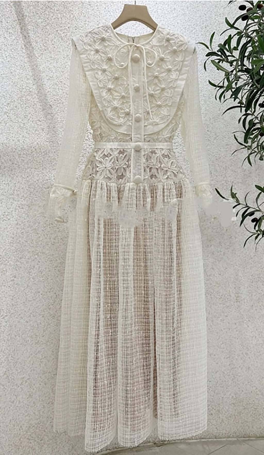 EMBROIDERY LACE LONG SLEEVE MIDI DRESS IN WHITE-SIS LABEL - DRESSES NEW IN NEW LOOK SUMMER DRESSES