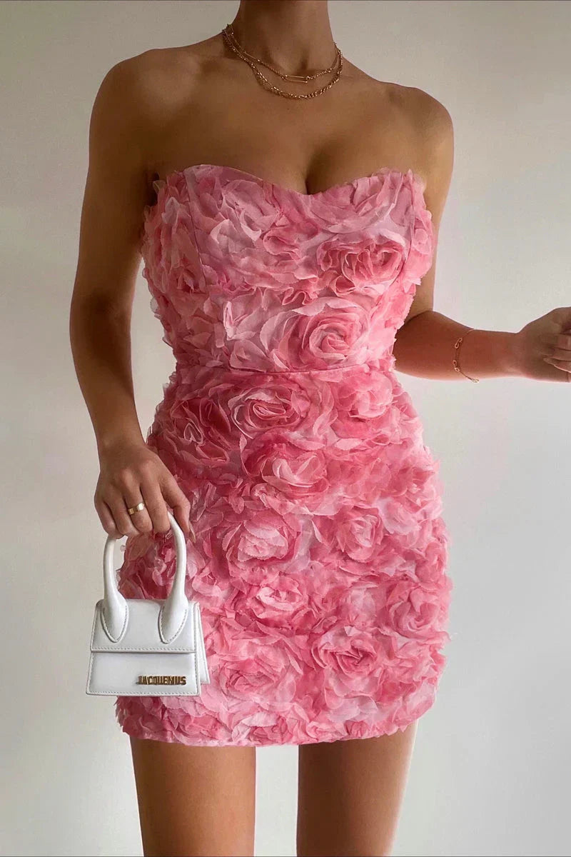 BEVERLY PINK FLORAL MINI DRESS FOR PARTIES