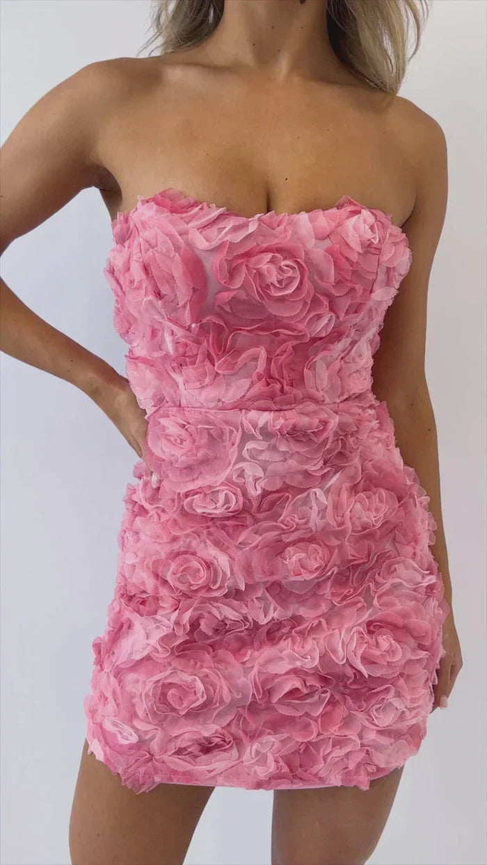 BEVERLY PINK FLORAL MINI DRESS FOR PARTIES
