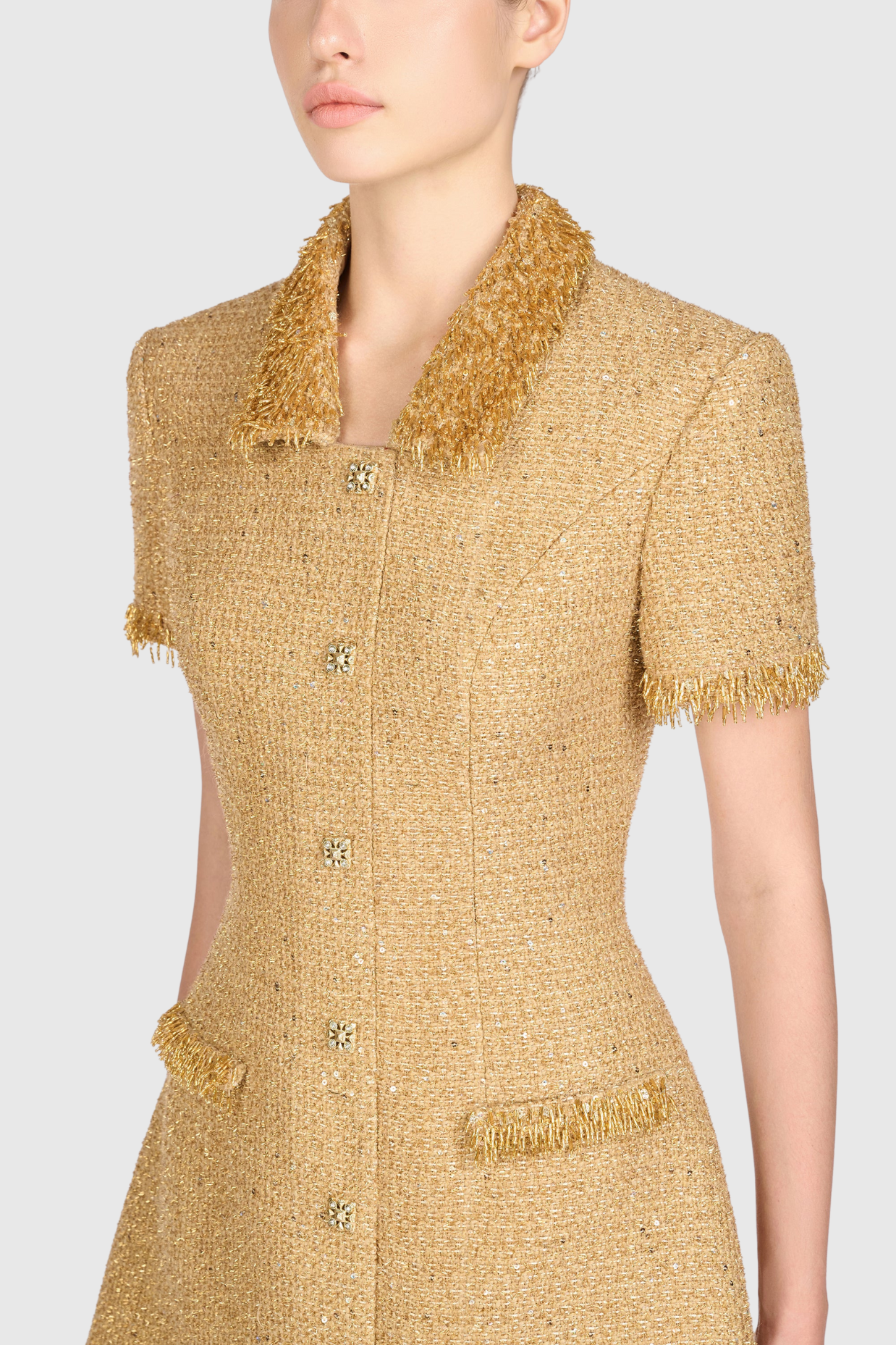 ELBORNO GOLD MINI DRESS, EMBELLISHED PARTY