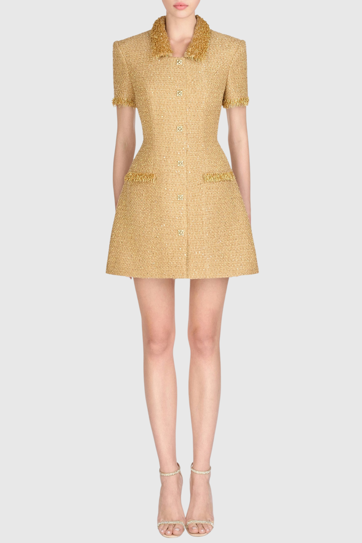 ELBORNO GOLD MINI DRESS, EMBELLISHED PARTY