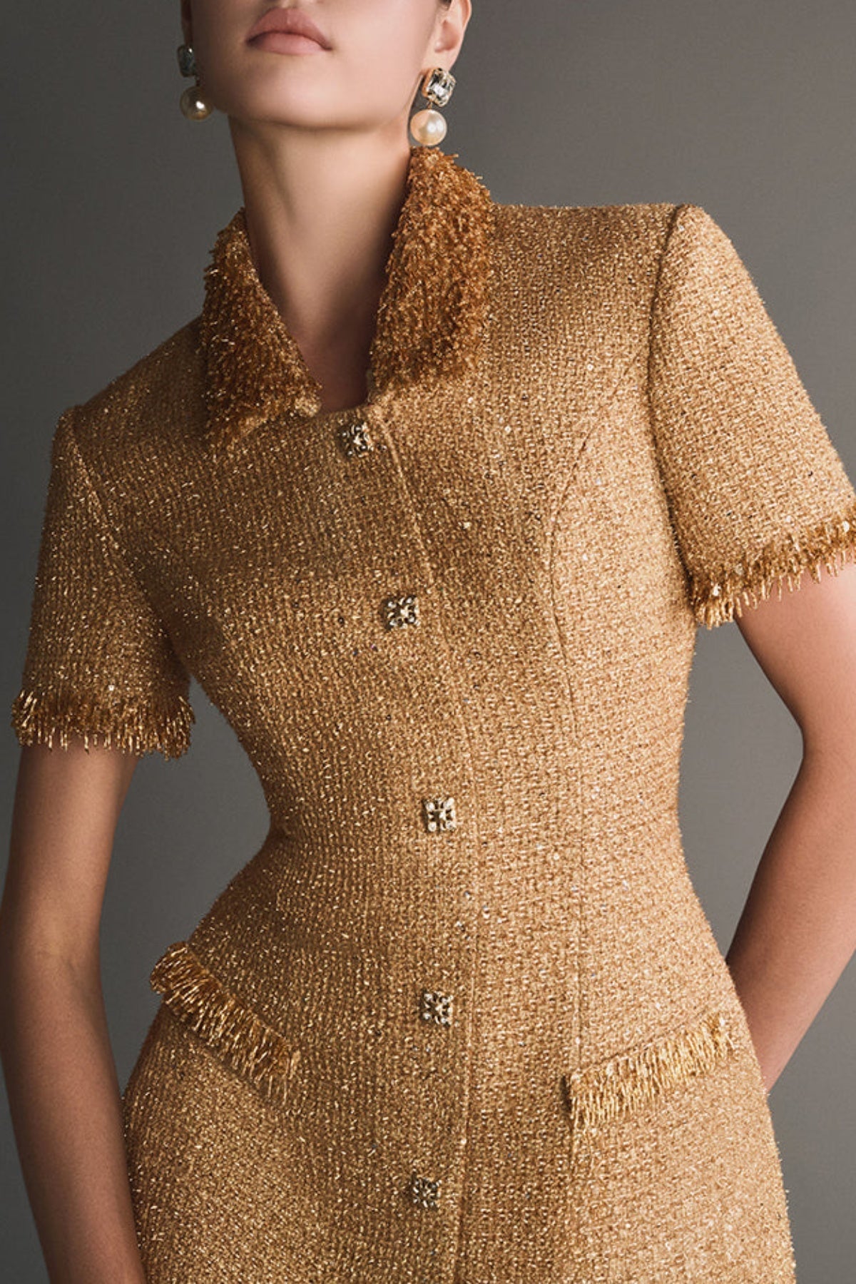 ELBORNO GOLD MINI DRESS, EMBELLISHED PARTY