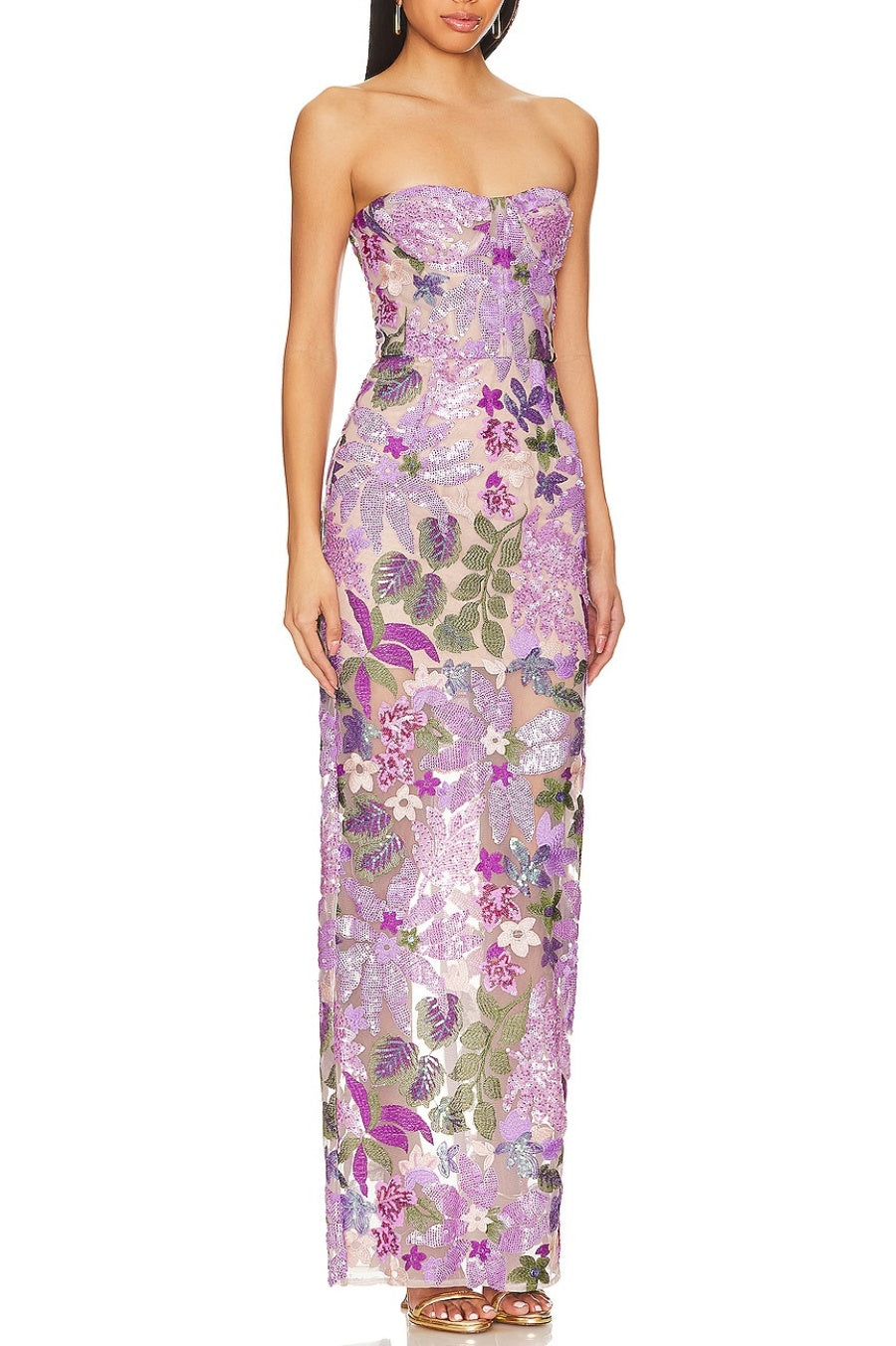 ELARA SEQUIN STRAPLESS MAXI DRESS - PURPLE