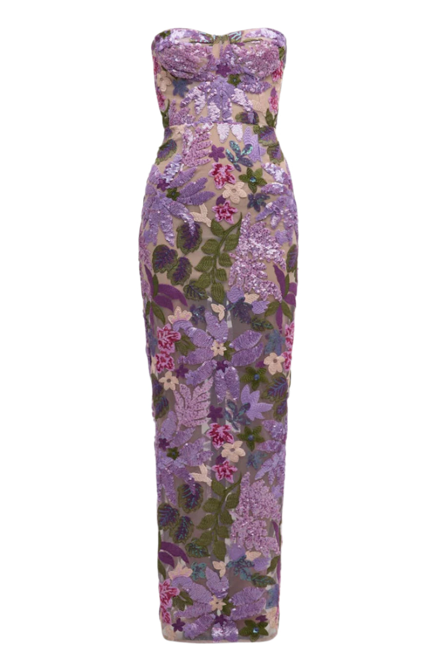 ELARA SEQUIN STRAPLESS MAXI DRESS - PURPLE