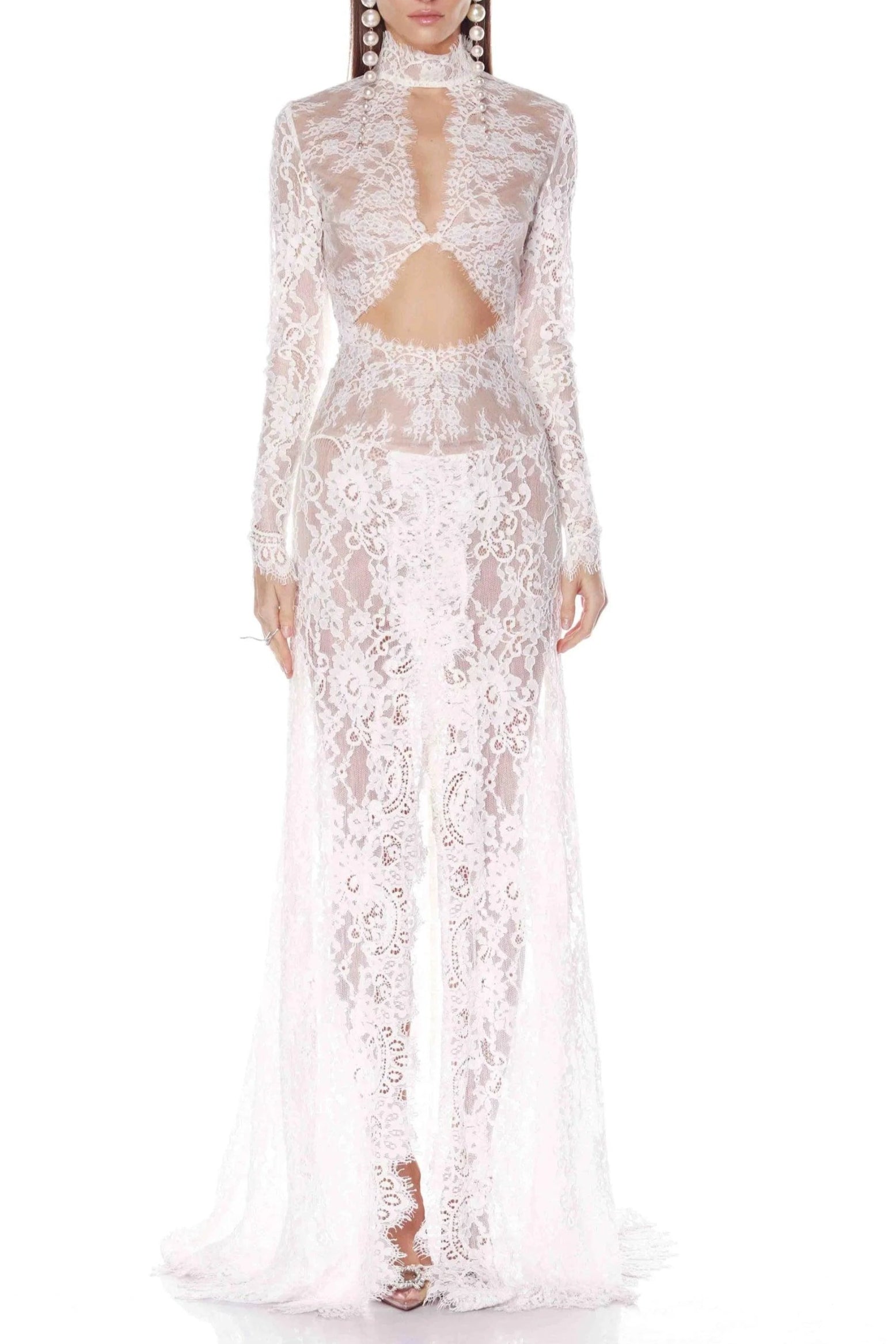 EleanorLaceWhiteGownFront JUSELIUS LACE MAXI DRESS - WHITE WEDDING GUEST