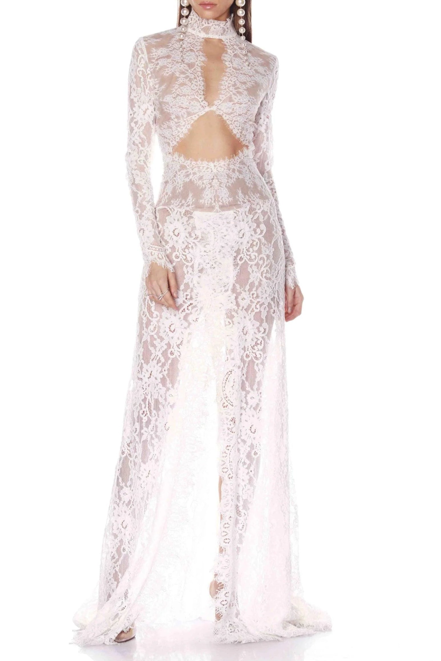 JUSELIUS LACE MAXI DRESS - WHITE WEDDING GUEST