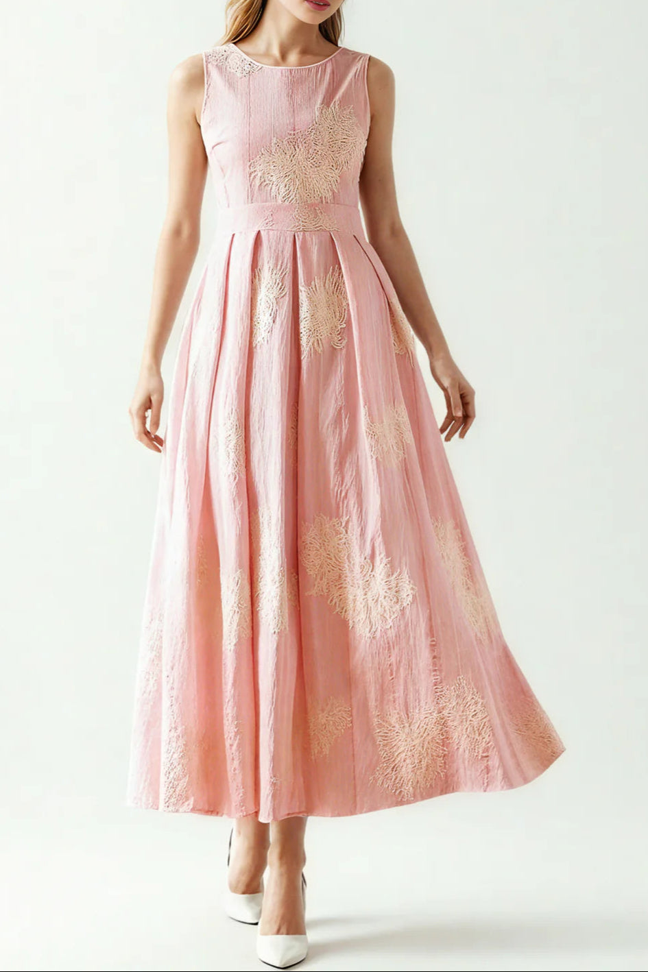PINK CROCHET SLEEVELESS BACKLESS MAXI DRESS