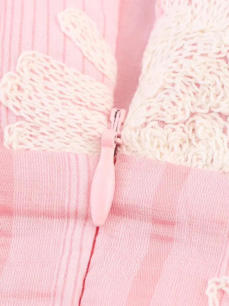 PINK CROCHET SLEEVELESS BACKLESS MAXI DRESS