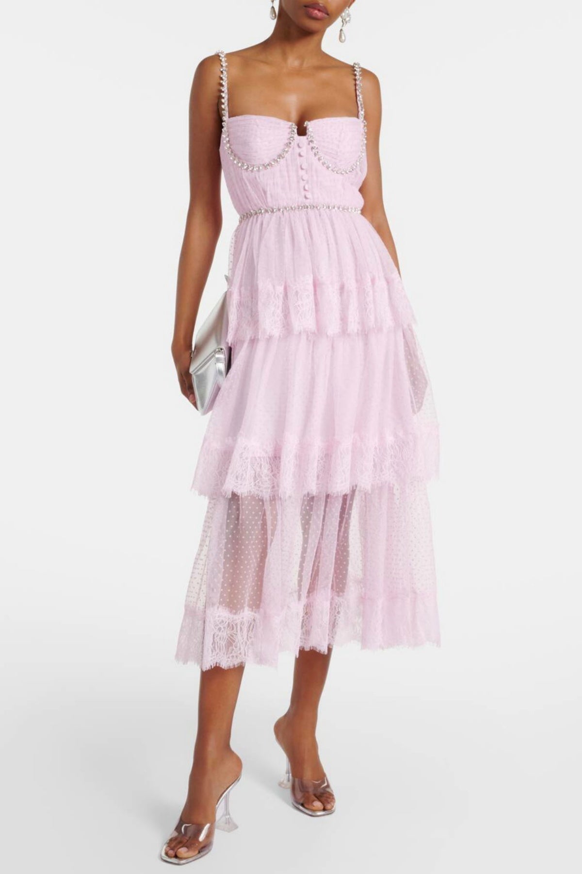 ELGINE CRYSTAL LACE MIDI DRESS FOR EVENTS