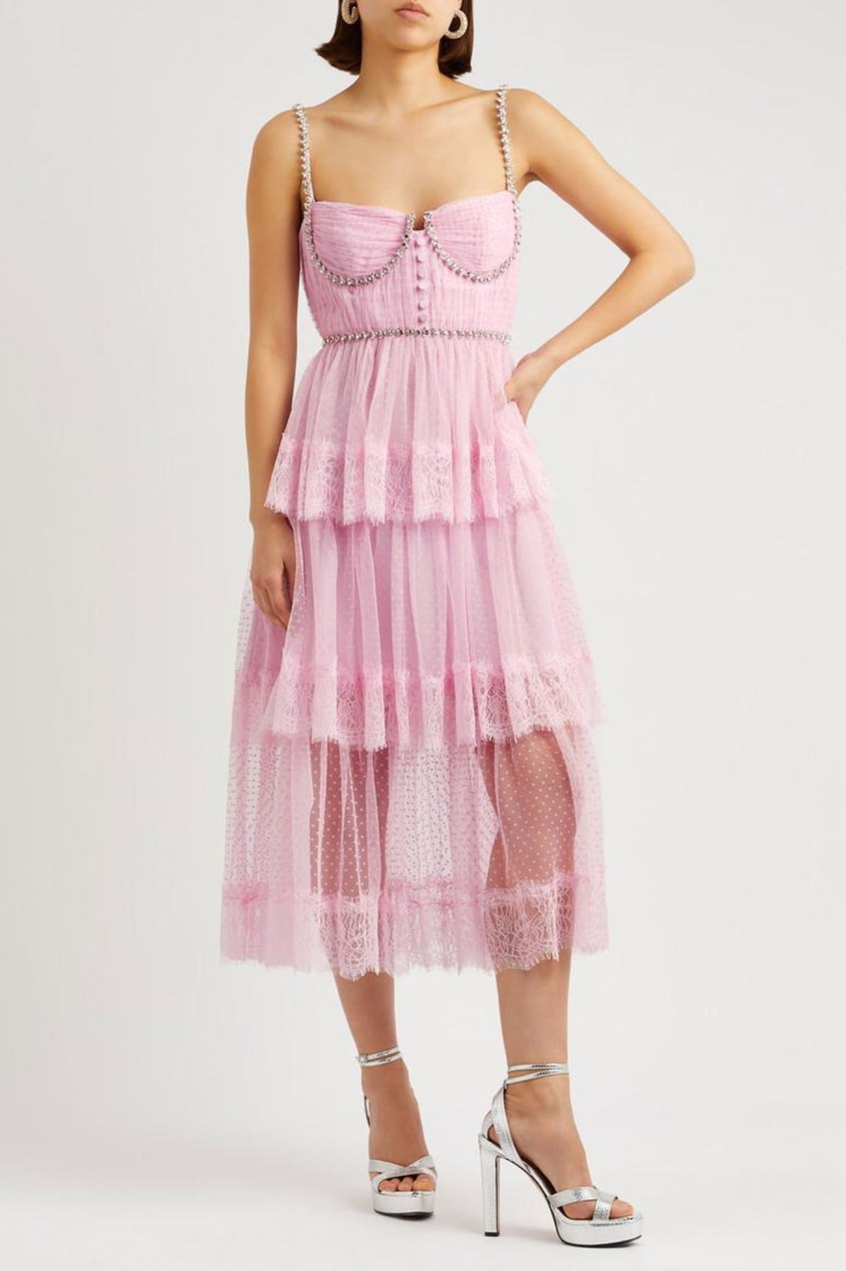 ELGINE CRYSTAL LACE MIDI DRESS FOR EVENTS