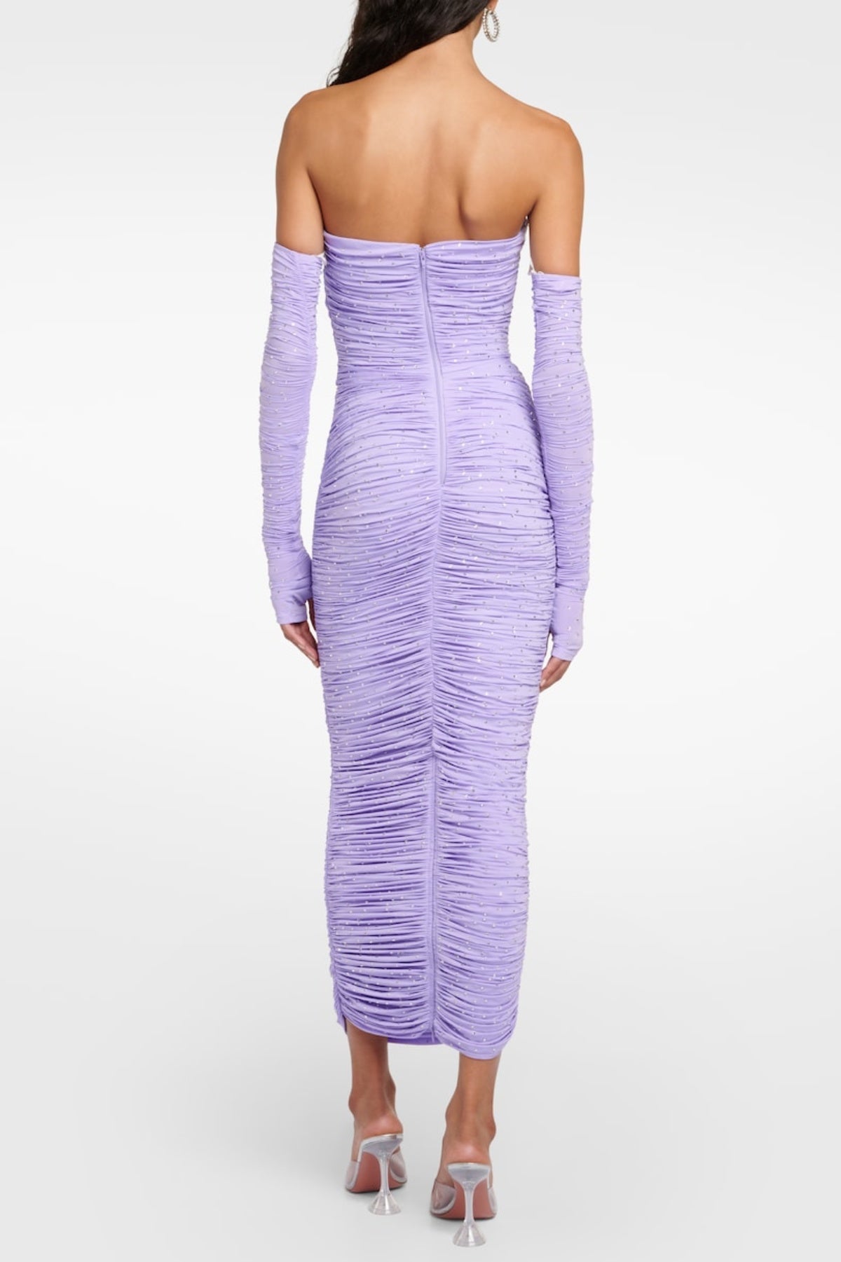 TISA CRYSTAL RUCHED MIDI DRESS, EVENING