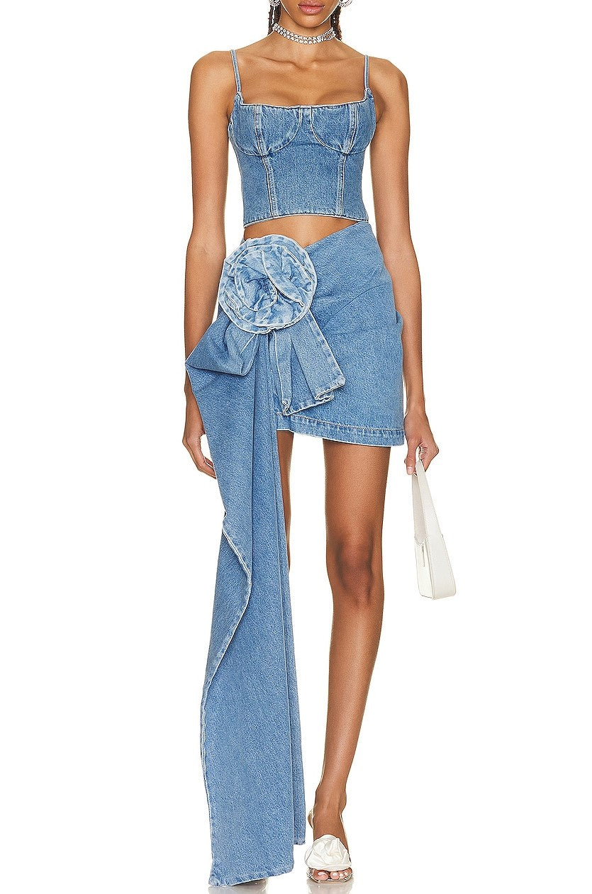 ELIANNA FLORAL DENIM MINI SKIRT FOR PARTY