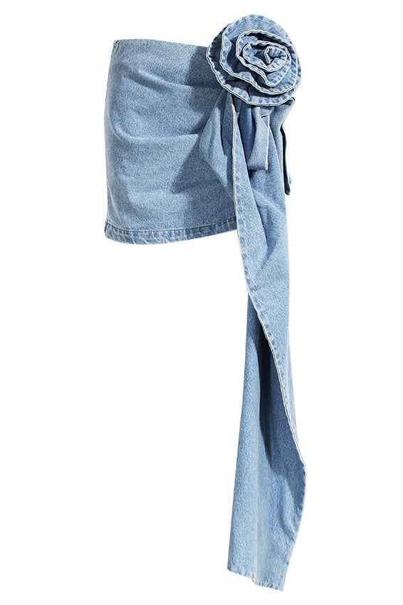 ELIANNA FLORAL DENIM MINI SKIRT FOR PARTY
