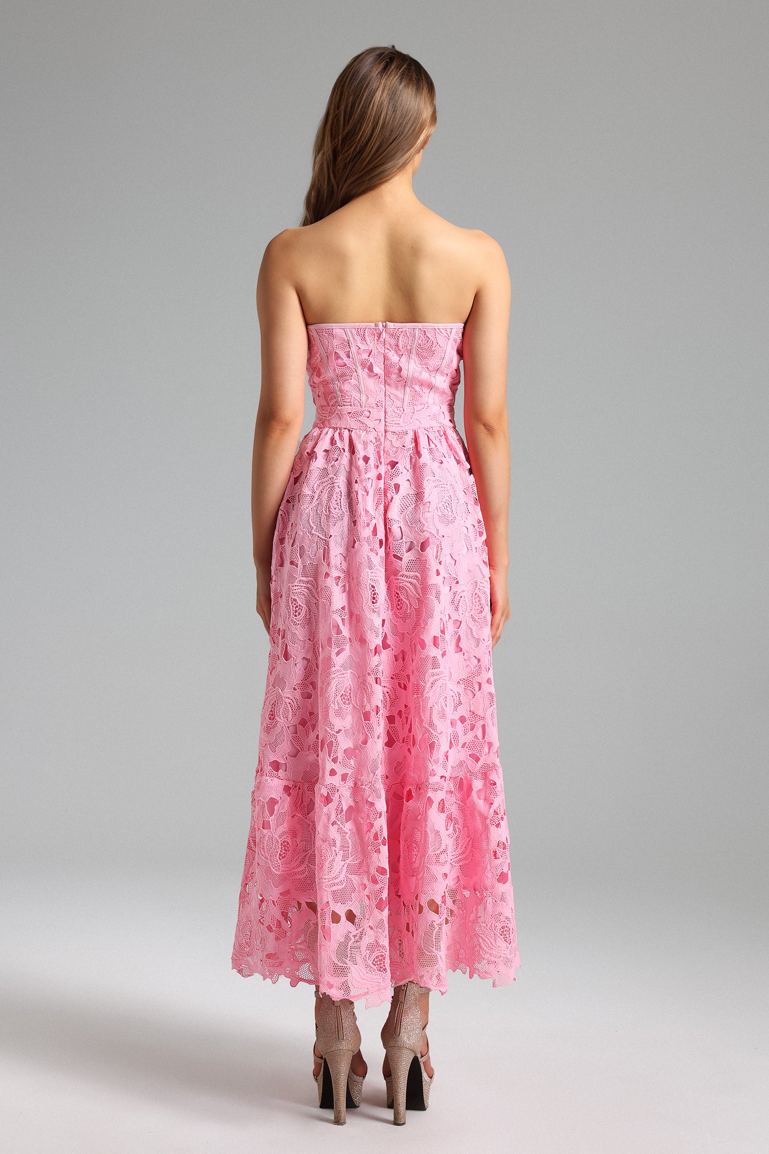 ELIO LACE STRAPLESS CORSET MAXI DRESS