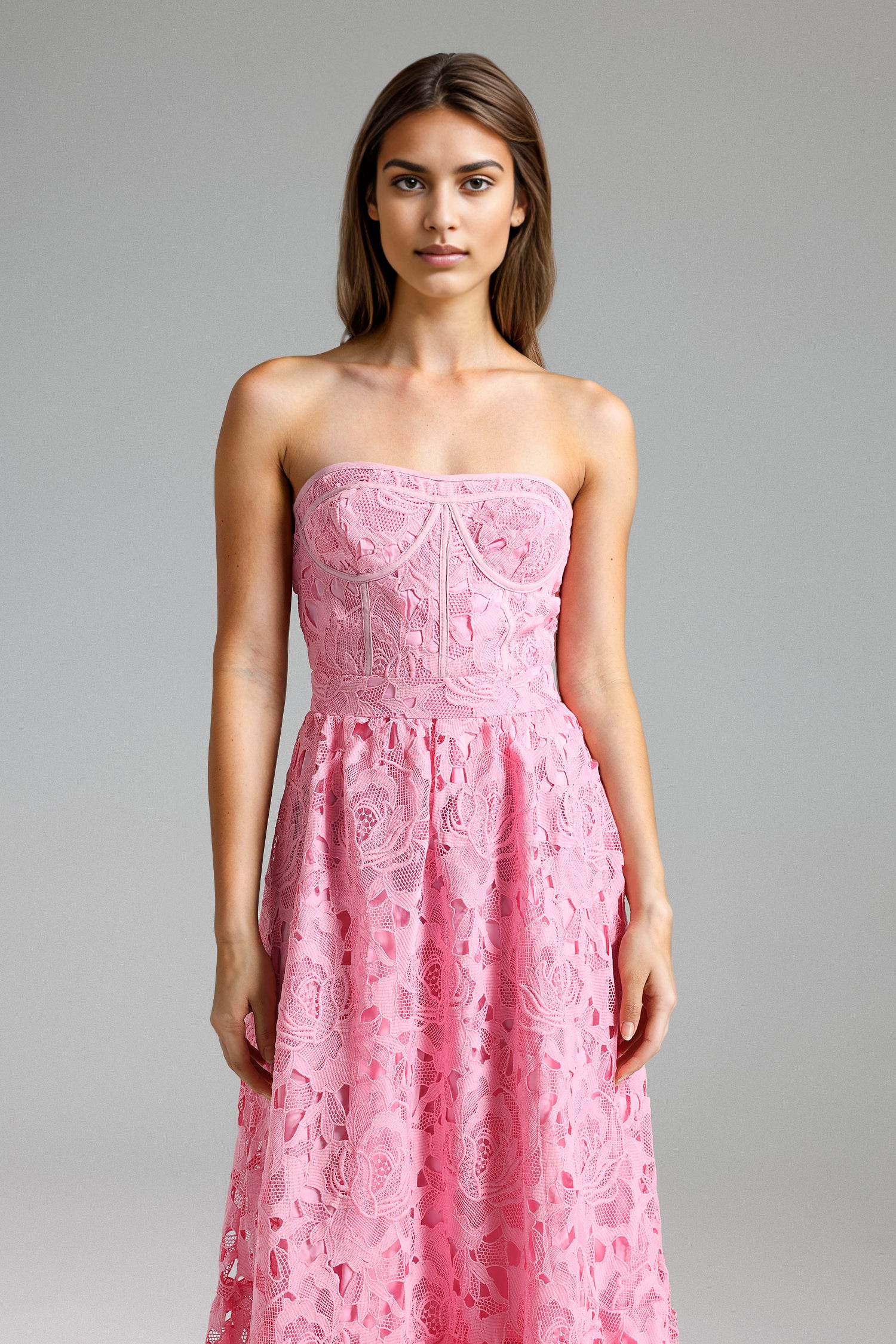 ELIO LACE STRAPLESS CORSET MAXI DRESS