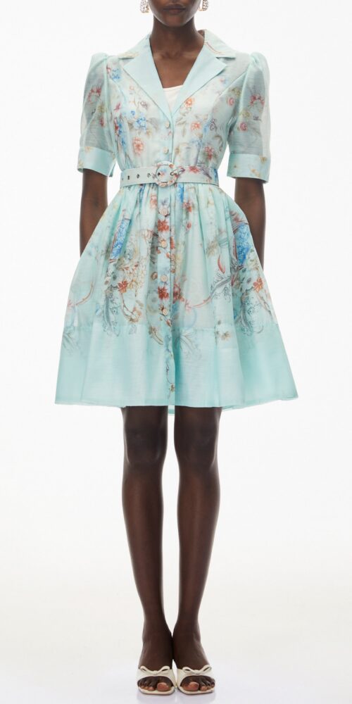 leila Mint Green Floral Print Mini shirt Dress