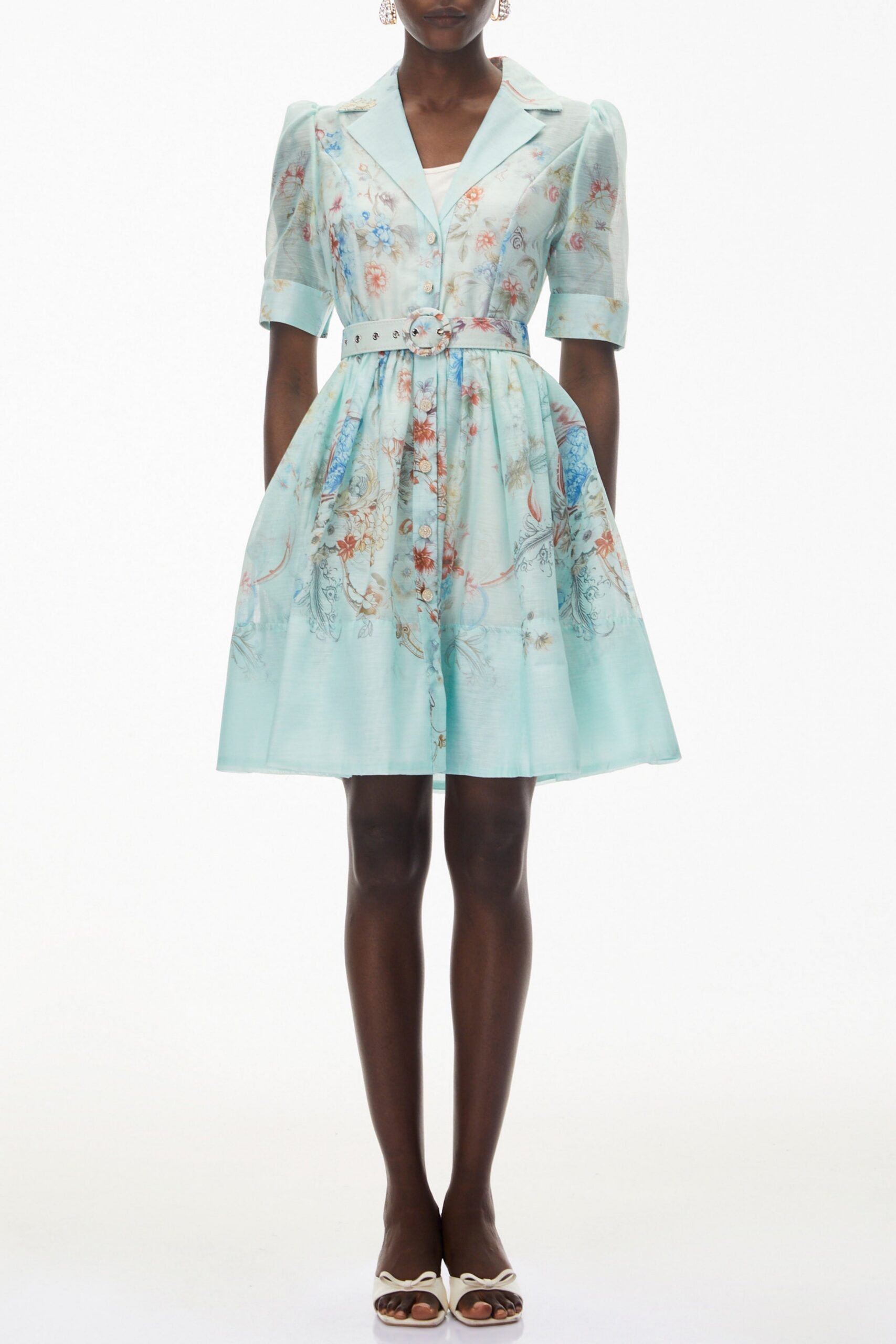 leila Mint Green Floral Print Mini shirt Dress