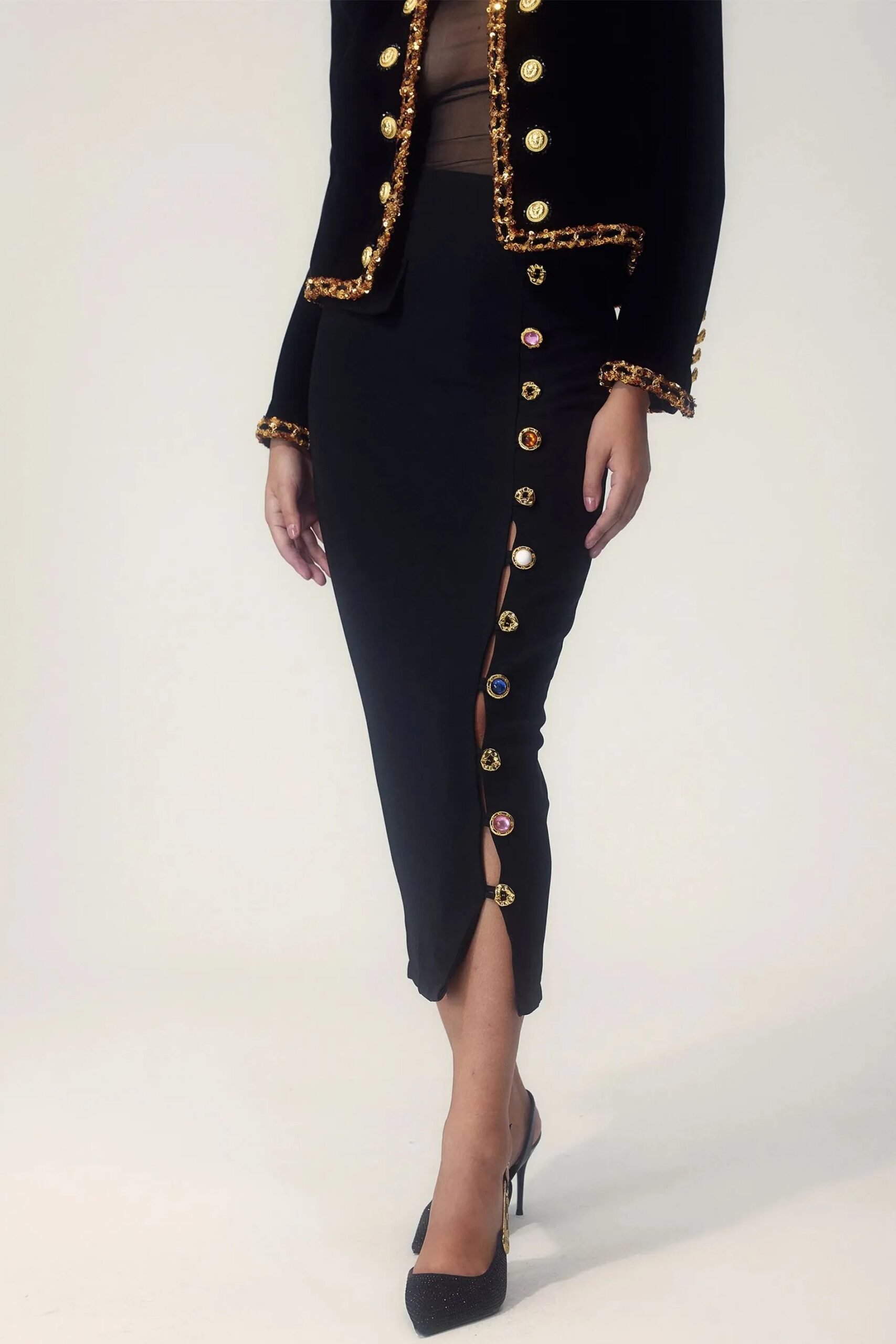 ELLA GEM MIDI SKIRT - PENCIL BUTTON DOWN OFFICE WEAR