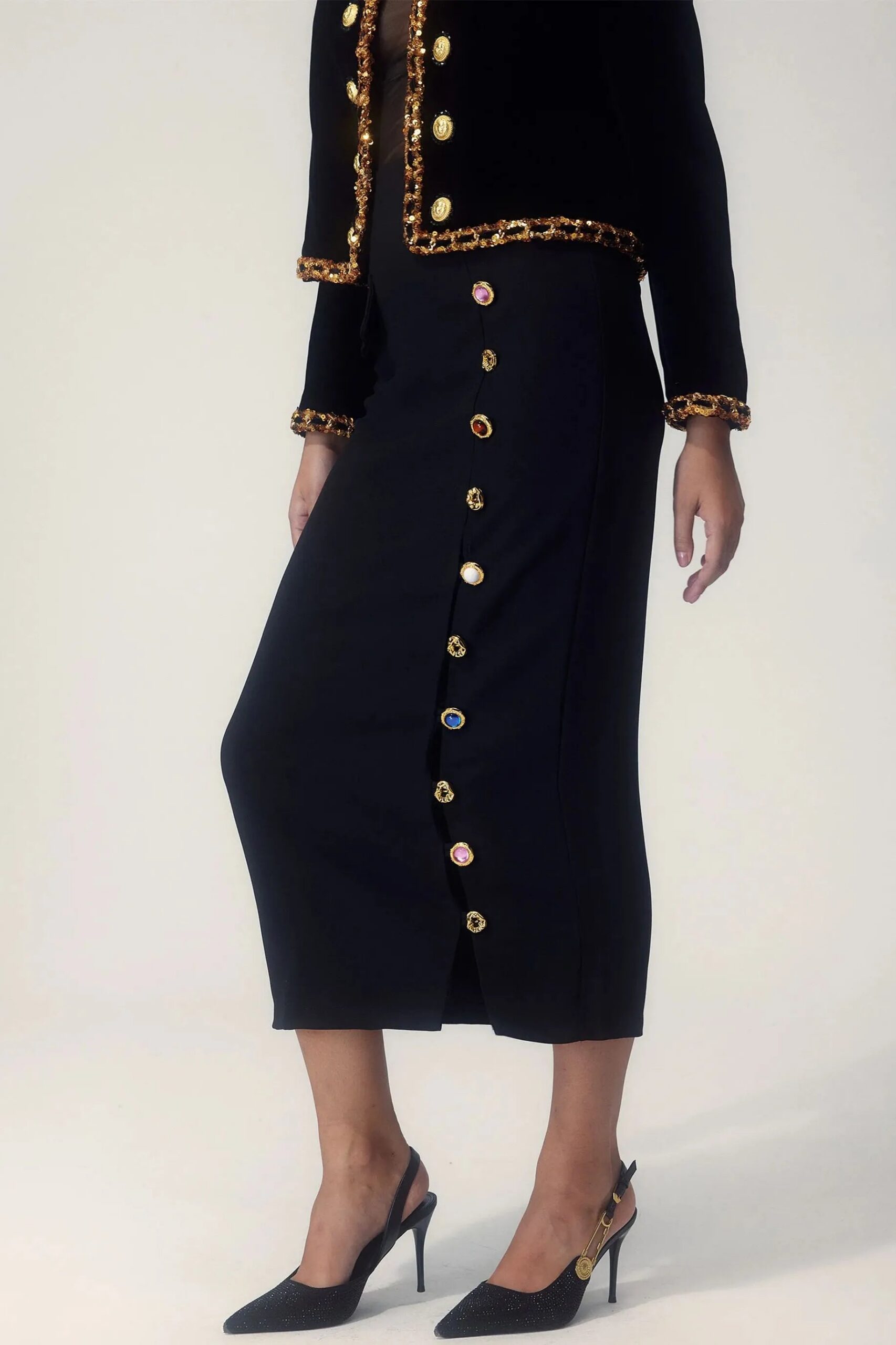 EllaGemButtonDownPencilMidiSkirt-Sunfere_1 ELLA GEM MIDI SKIRT - PENCIL BUTTON DOWN OFFICE WEAR