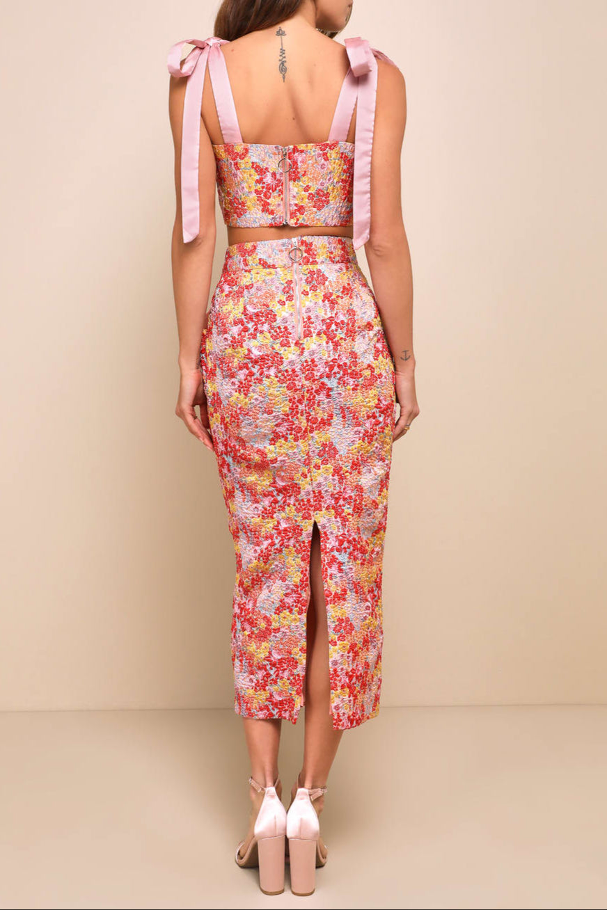 PINK MULTI METALLIC STRAP MIDI PARTY DRESS