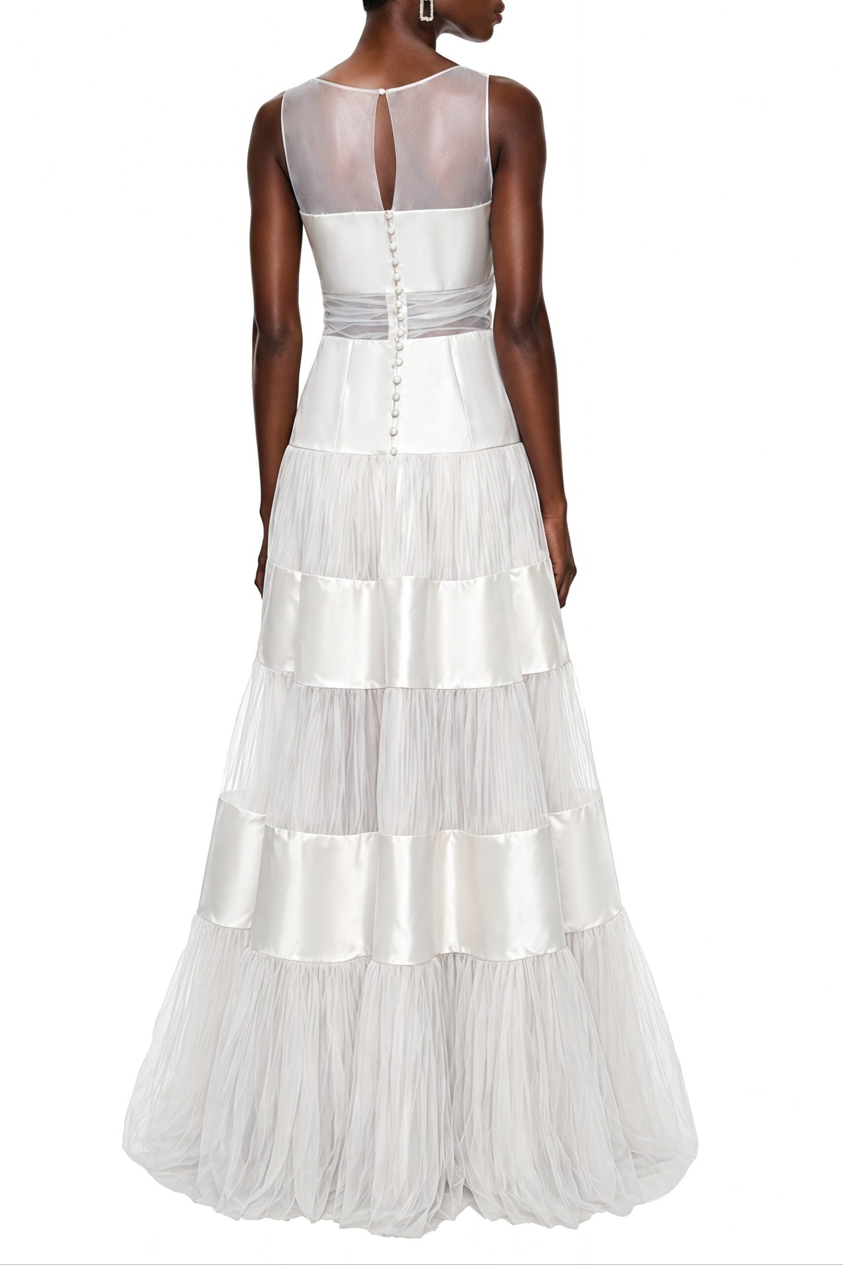 SABRINA WHITE MESH PANEL MAXI DRESS SATIN STRIPE