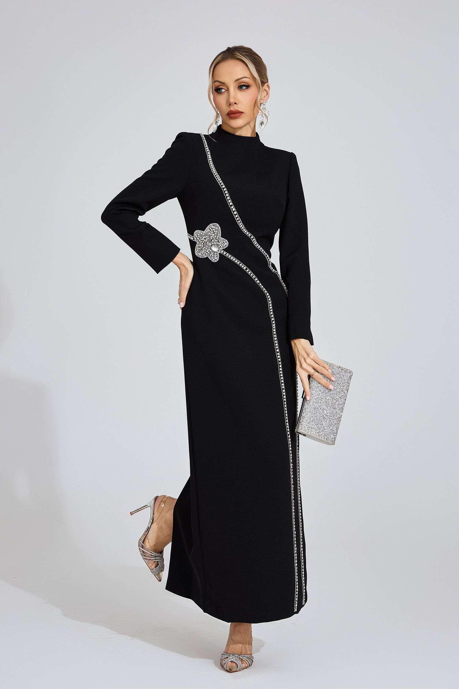 NICOLA SEQUIN MAXI DRESS BLACK