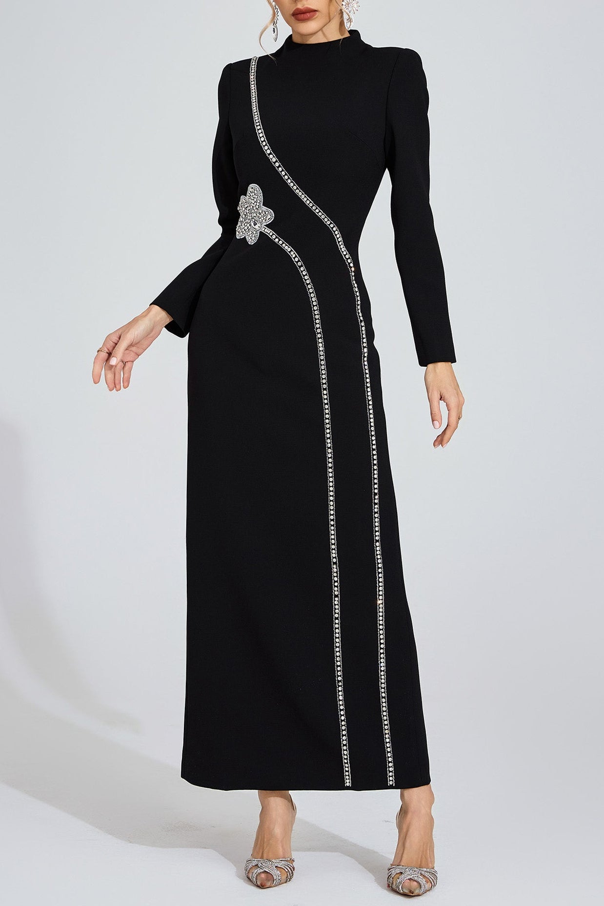 NICOLA SEQUIN MAXI DRESS BLACK