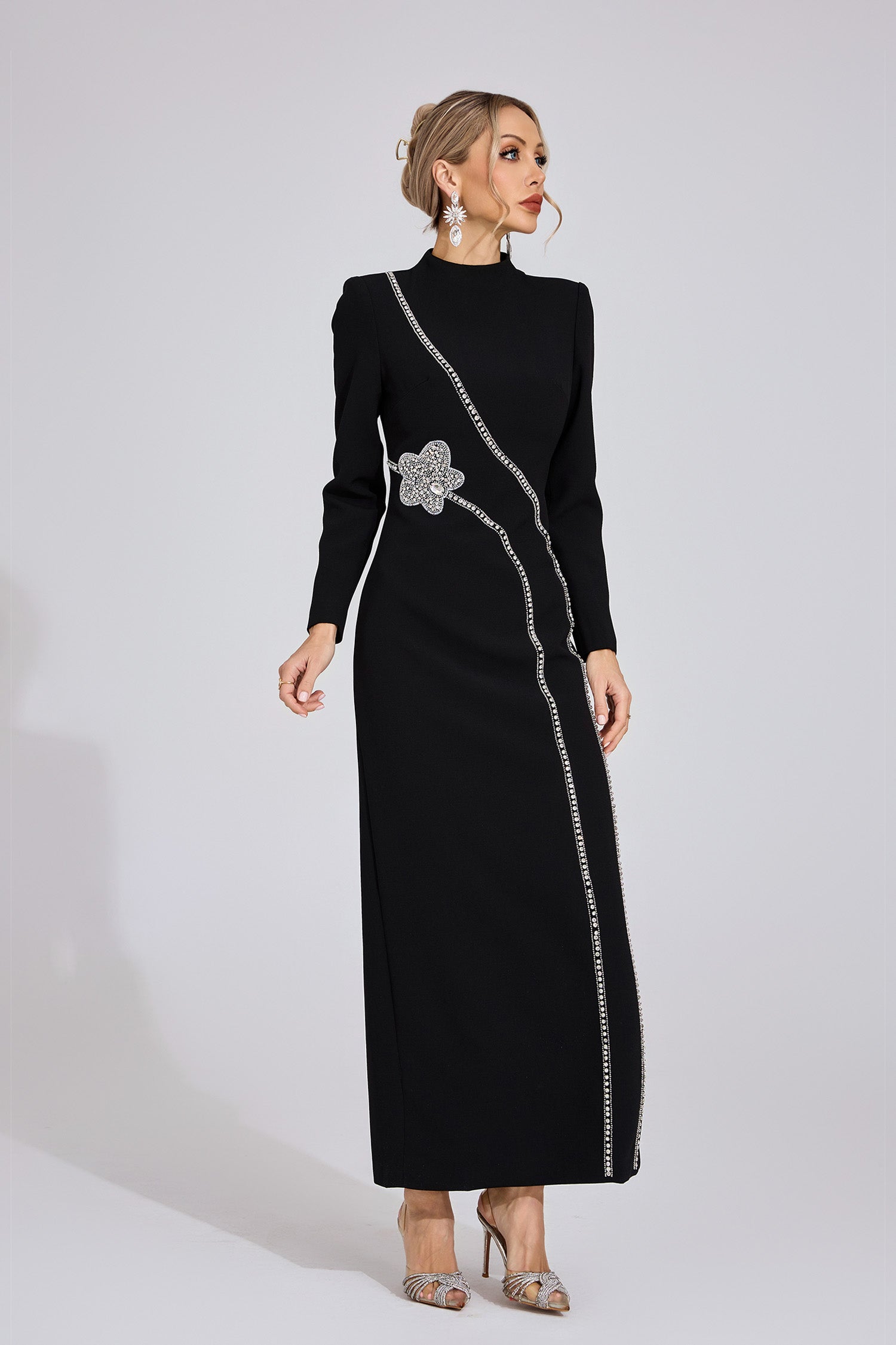 NICOLA SEQUIN MAXI DRESS BLACK