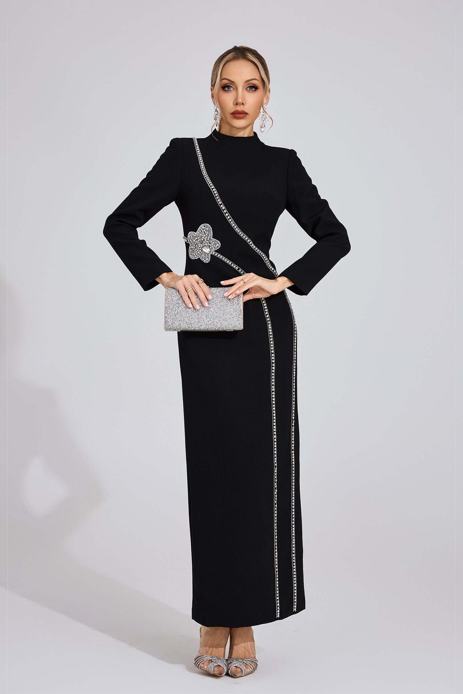 NICOLA SEQUIN MAXI DRESS BLACK