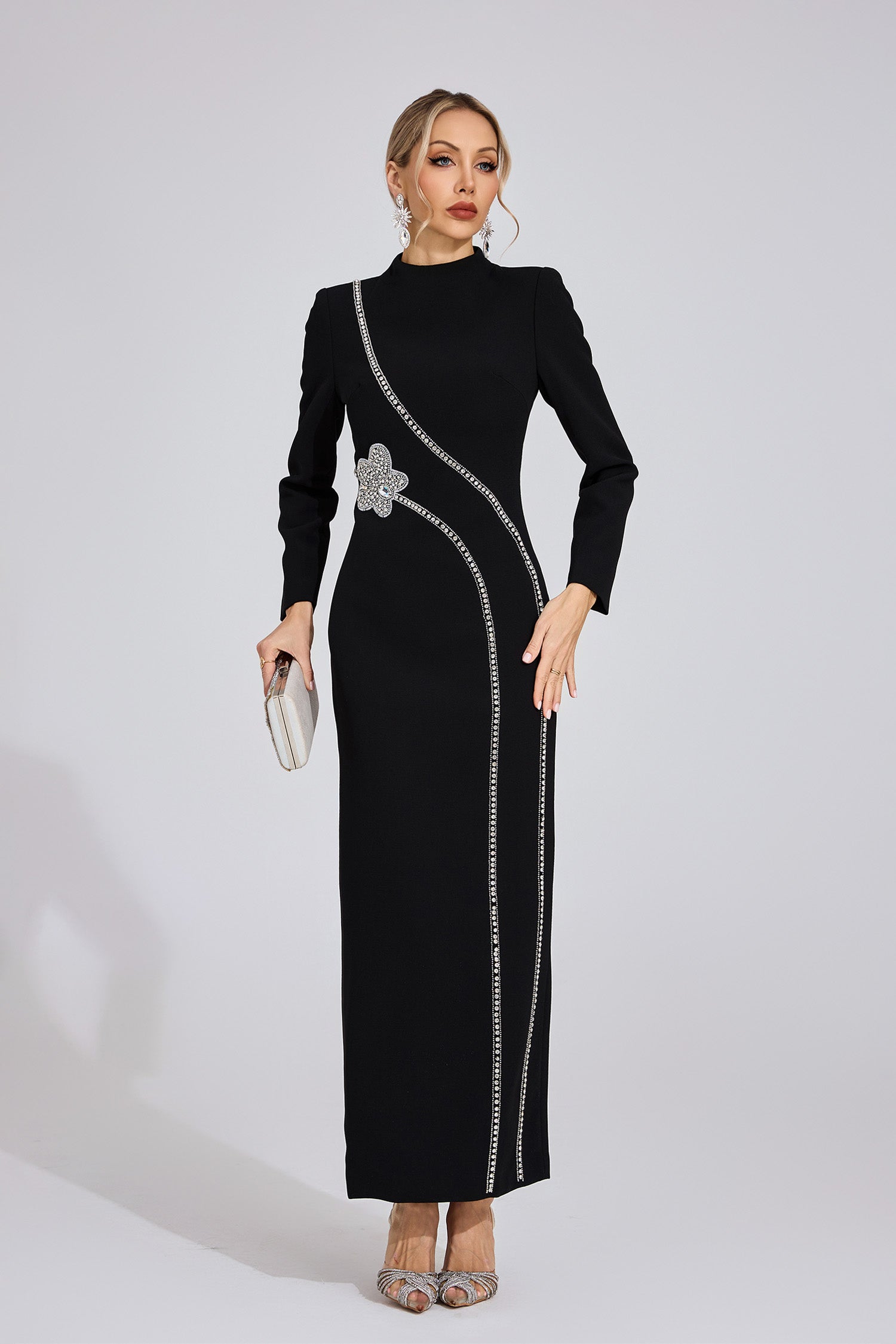 NICOLA SEQUIN MAXI DRESS BLACK