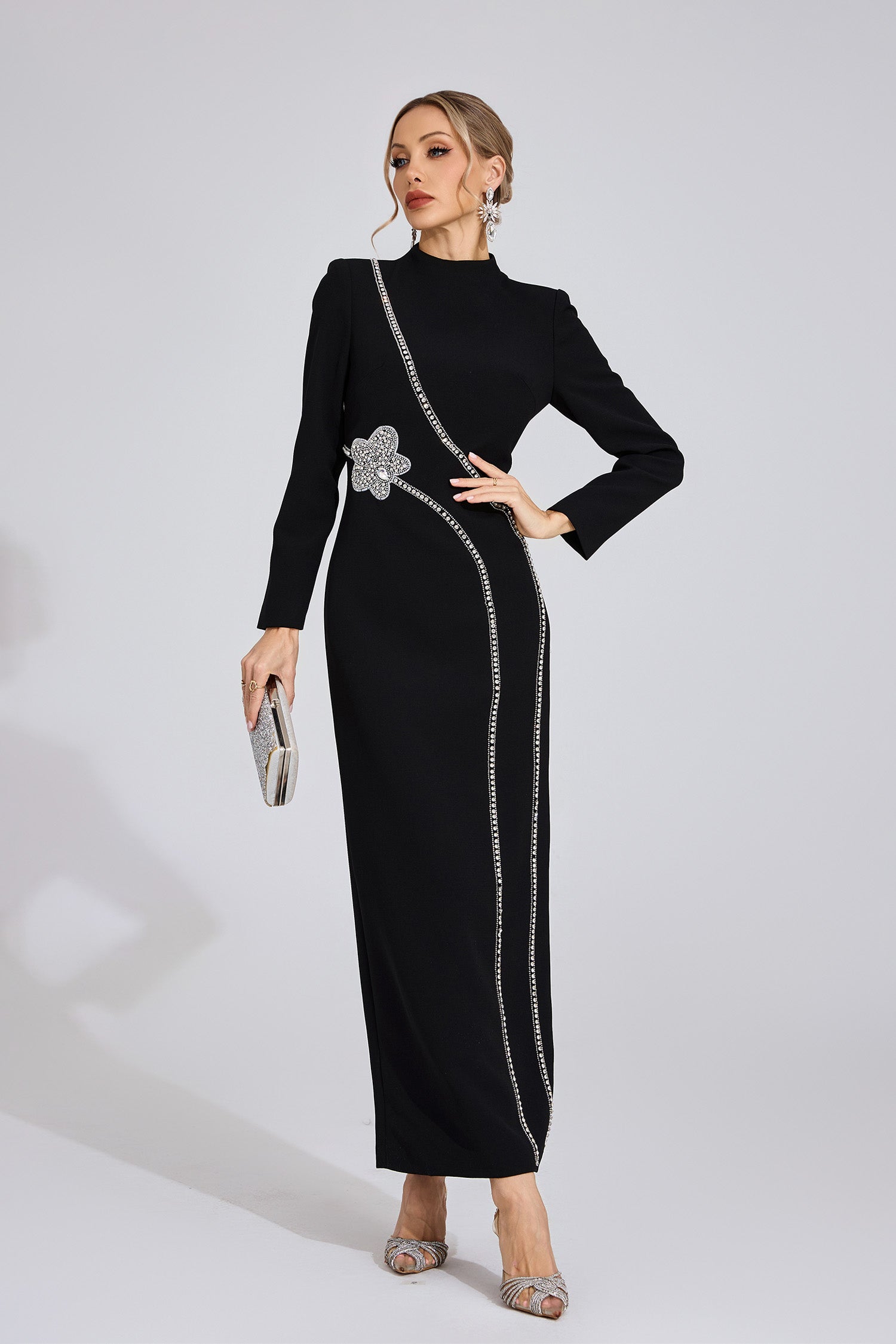 NICOLA SEQUIN MAXI DRESS BLACK
