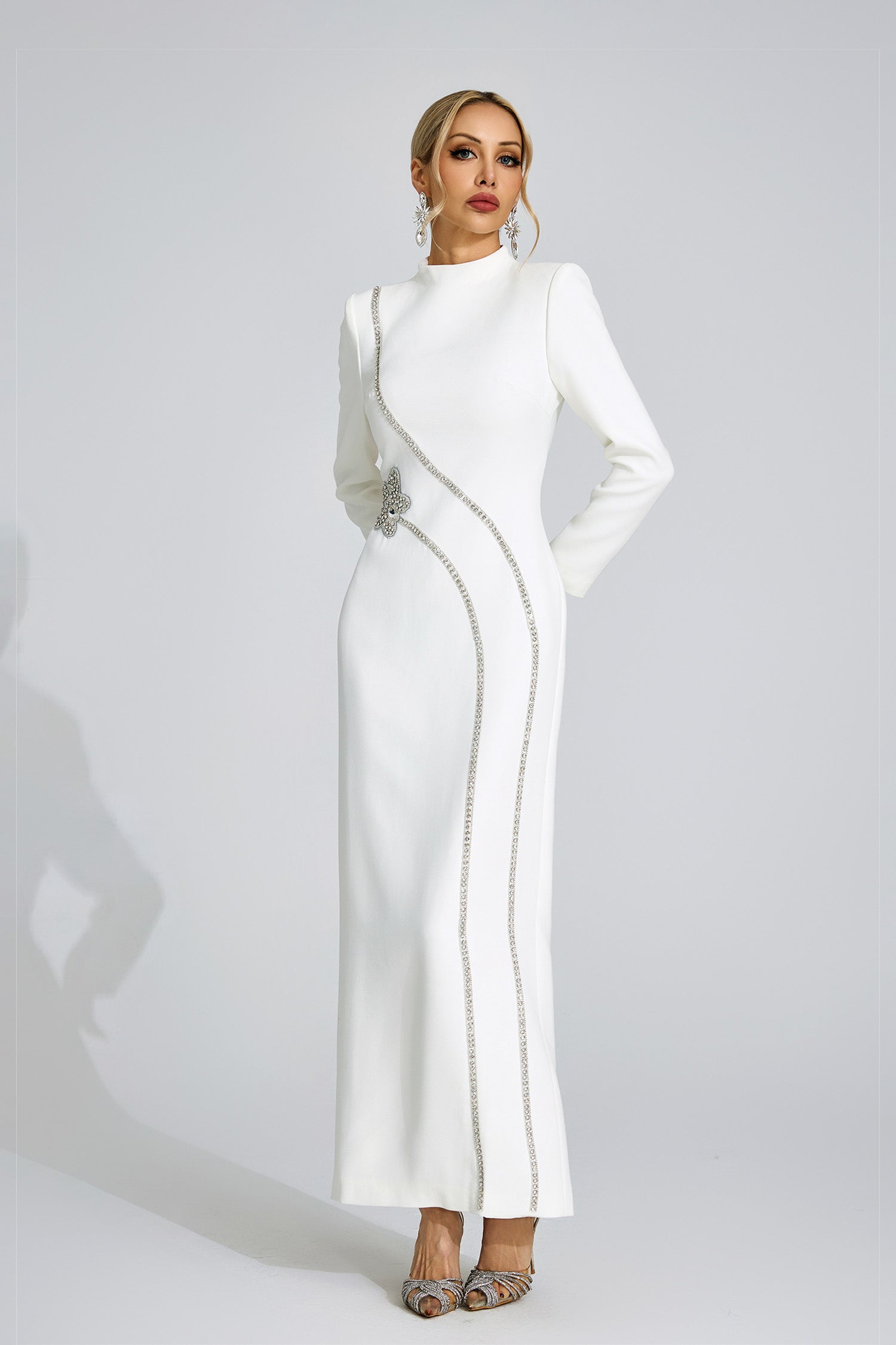 NICOLA DIAMOND MAXI DRESS - WHITE WEDDING EVENING