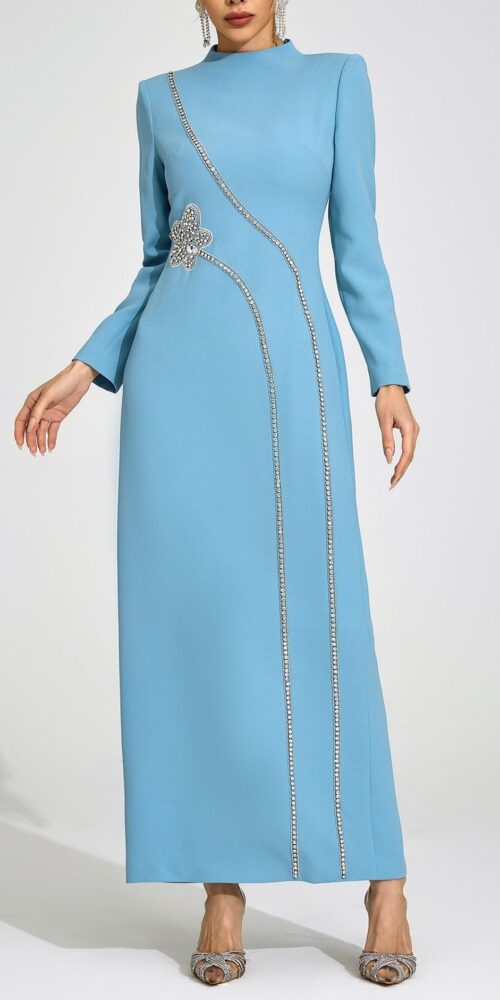 nicola Diamond embellished long sleeve Maxi Dress - blue nicola Diamond embellished long sleeve Maxi Dress - blue