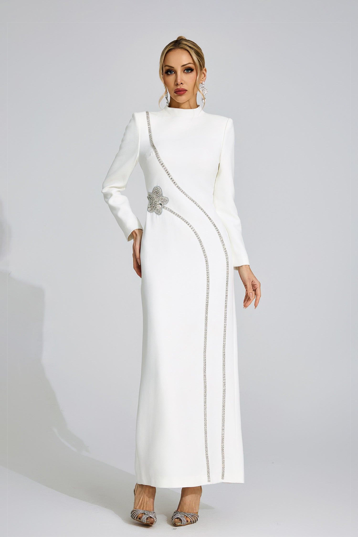 NICOLA DIAMOND MAXI DRESS - WHITE WEDDING EVENING