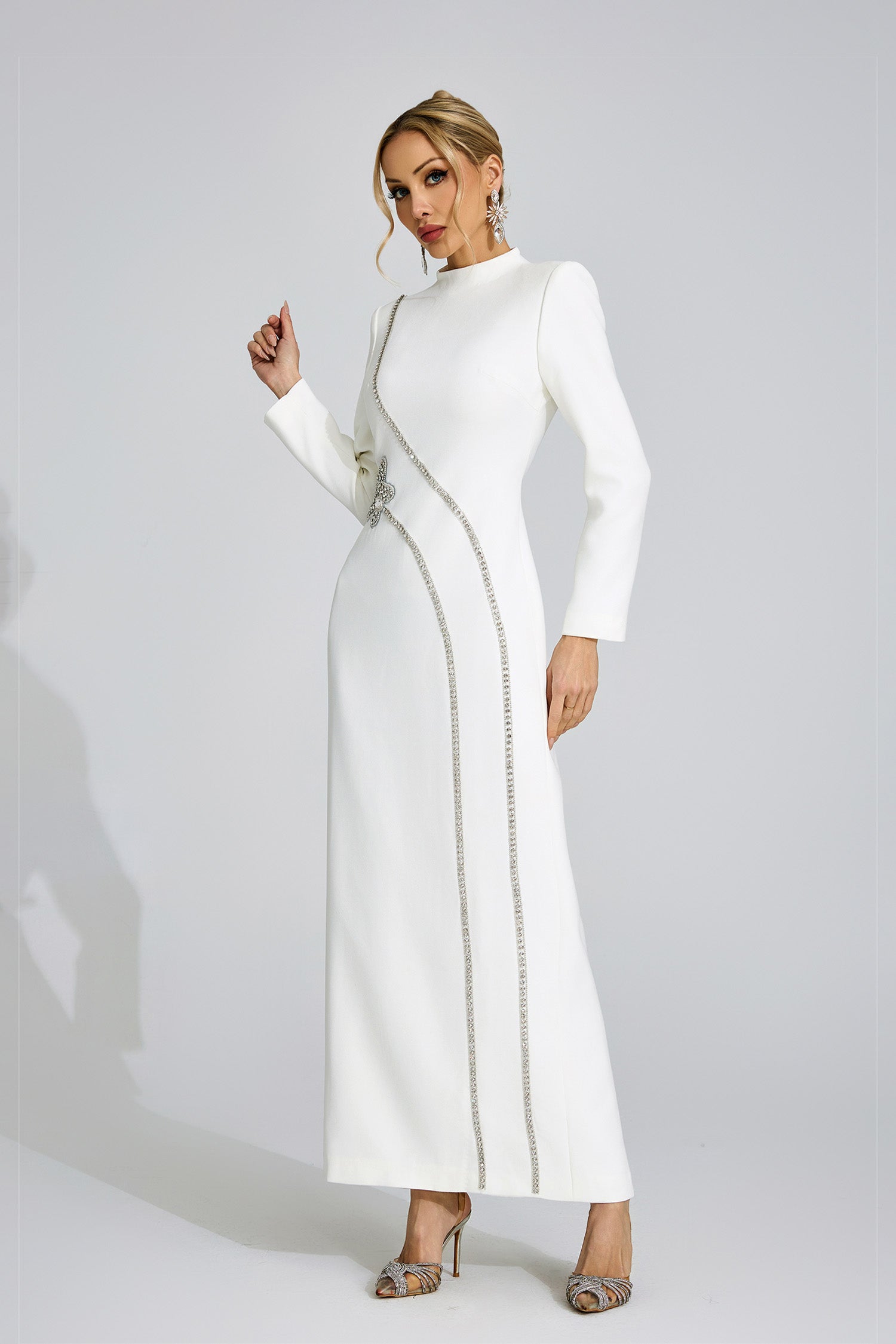 NICOLA DIAMOND MAXI DRESS - WHITE WEDDING EVENING