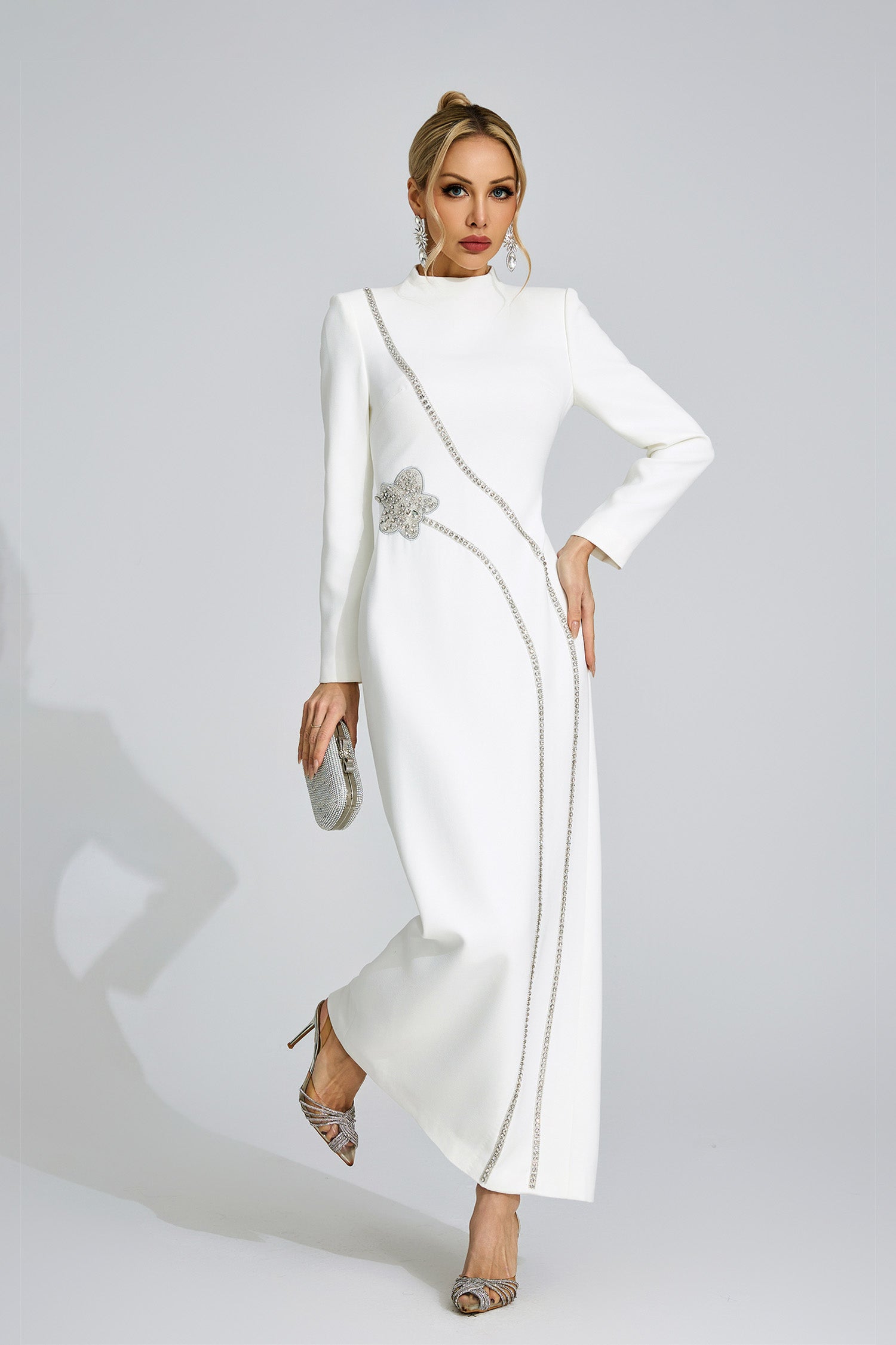 NICOLA DIAMOND MAXI DRESS - WHITE WEDDING EVENING