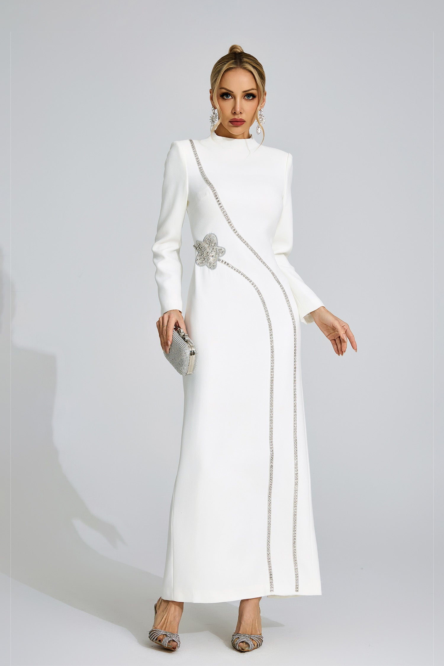 NICOLA DIAMOND MAXI DRESS - WHITE WEDDING EVENING